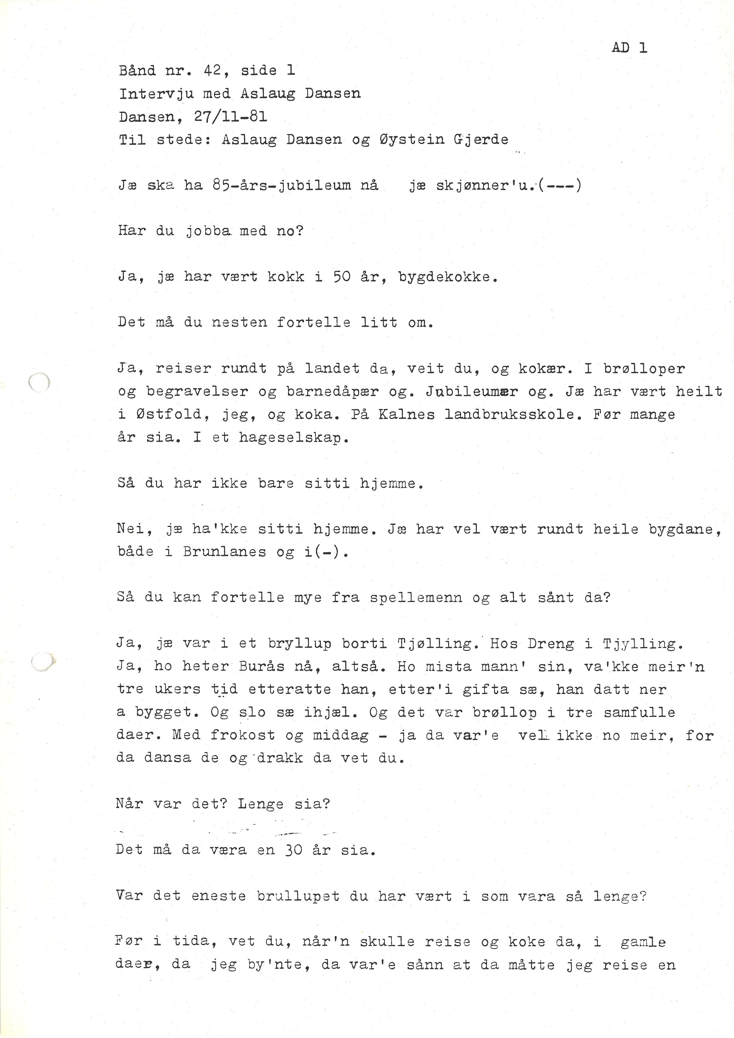 Sa 16 - Folkemusikk fra Vestfold, Gjerdesamlingen, VEMU/A-1868/I/L0001: Informantregister med intervjunedtegnelser, 1979-1986