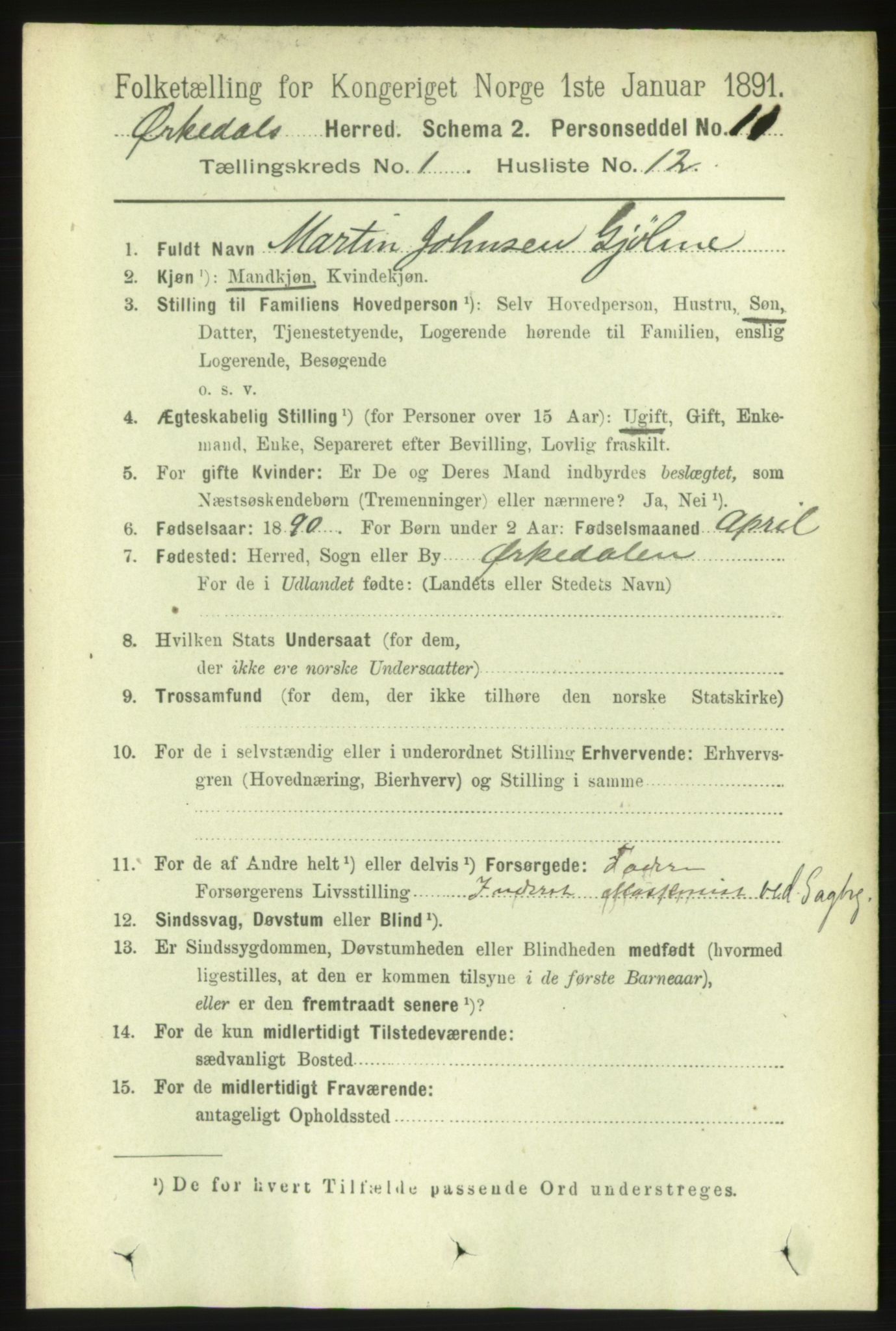 RA, 1891 census for 1638 Orkdal, 1891, p. 204