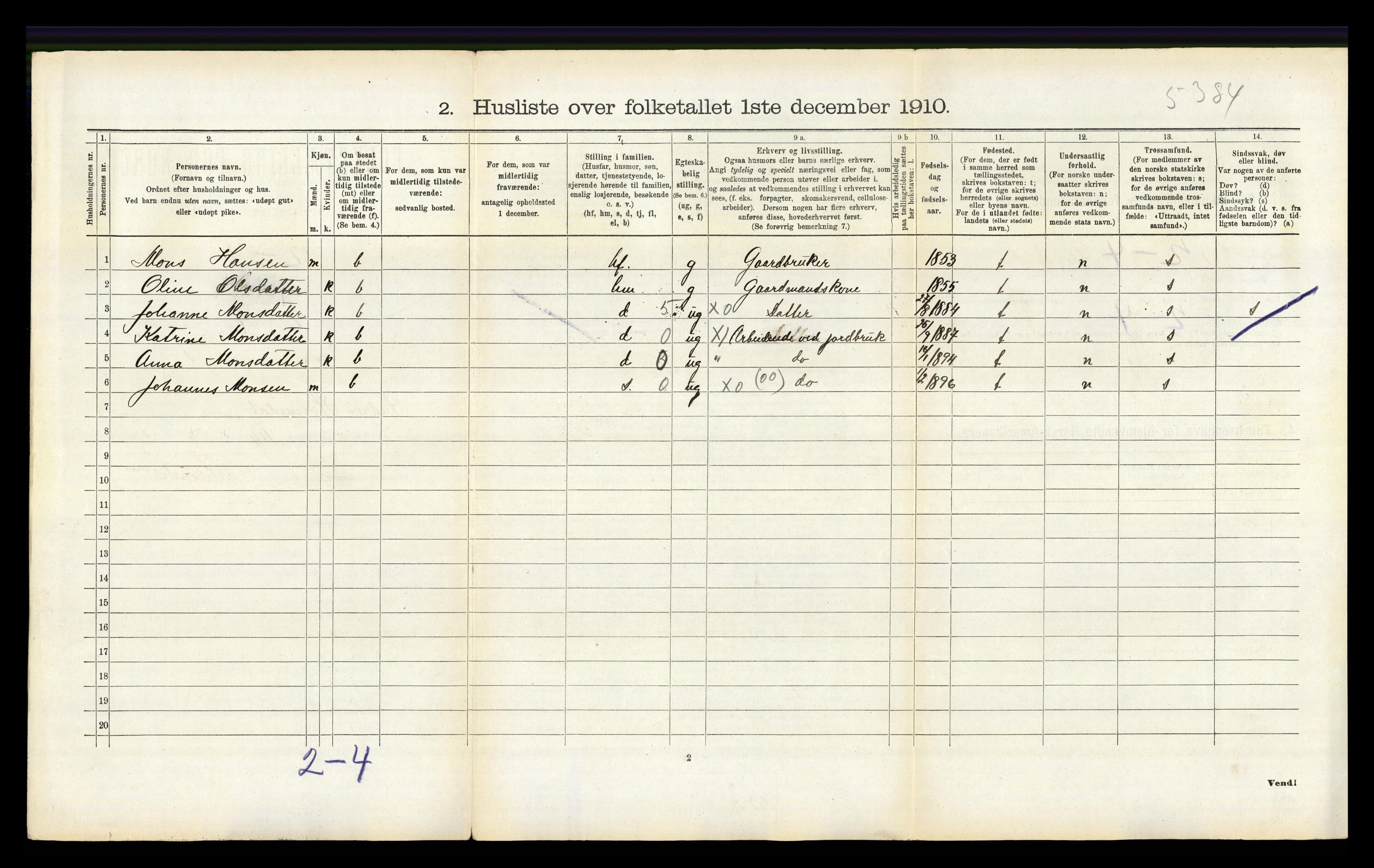 RA, 1910 census for Indre Holmedal, 1910, p. 1041