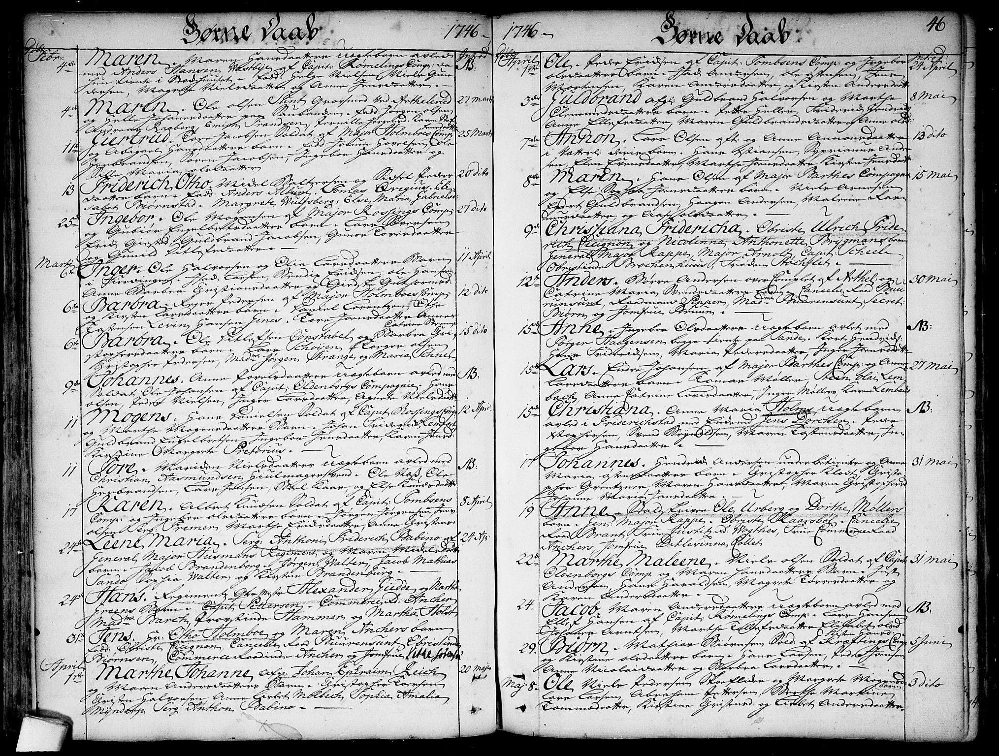 Garnisonsmenigheten Kirkebøker, SAO/A-10846/F/Fa/L0001: Parish register (official) no. 1, 1734-1756, p. 46