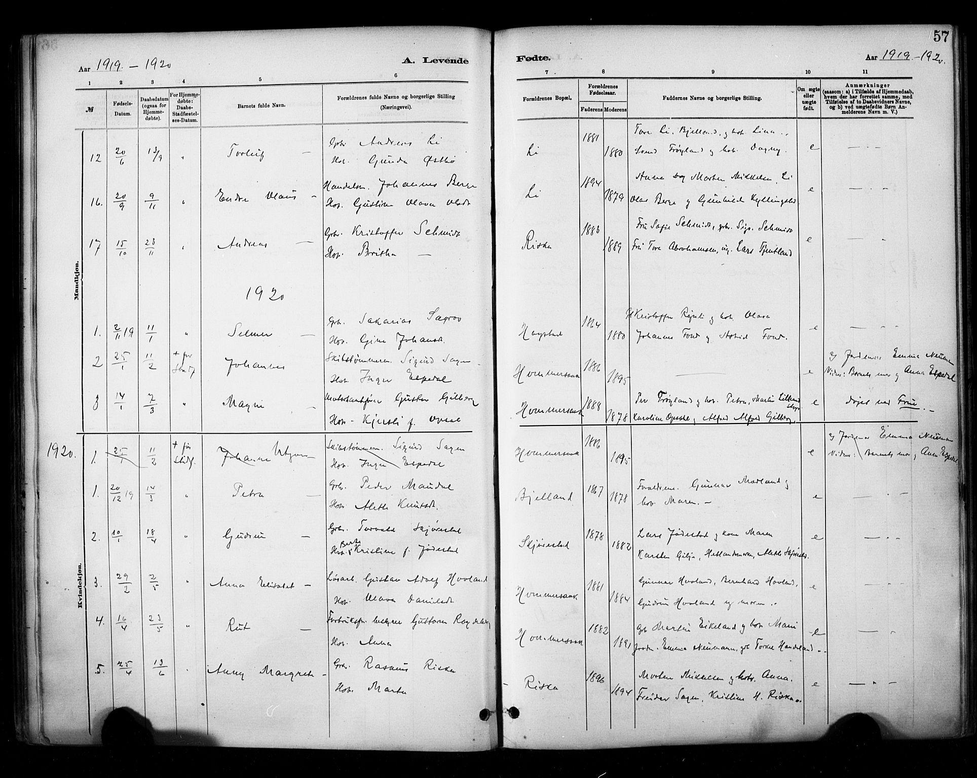 Hetland sokneprestkontor, AV/SAST-A-101826/30/30BA/L0010: Parish register (official) no. A 10, 1882-1925, p. 57