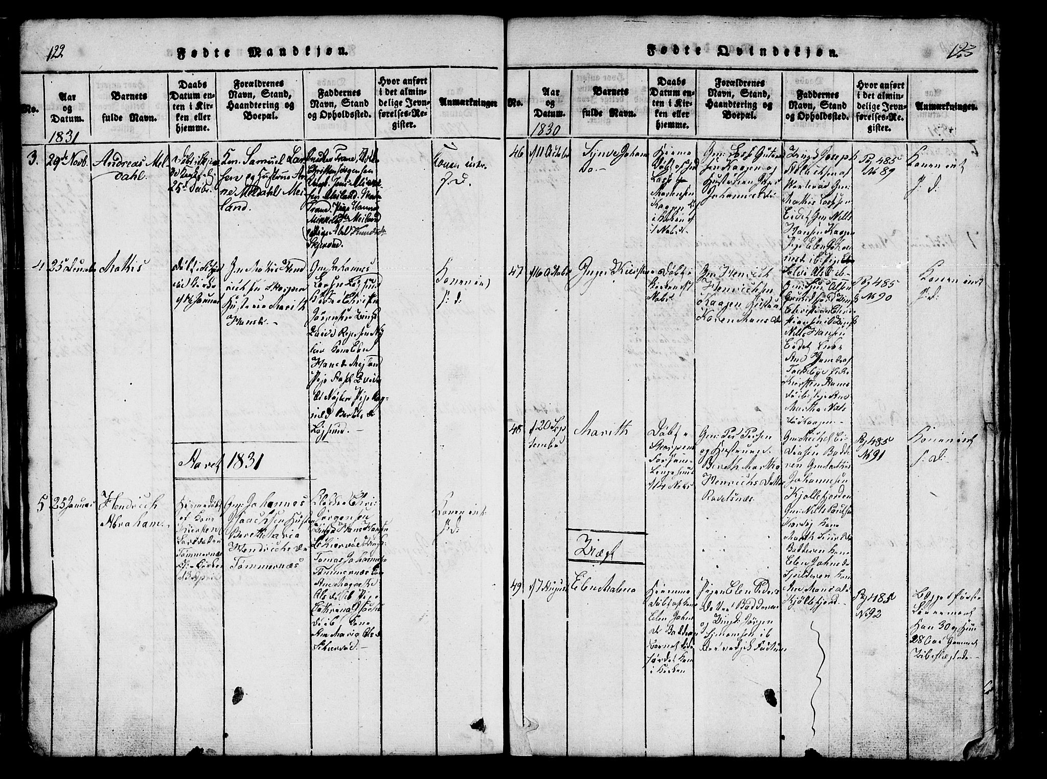 Skjervøy sokneprestkontor, AV/SATØ-S-1300/H/Ha/Hab/L0001klokker: Parish register (copy) no. 1, 1825-1838, p. 122-123