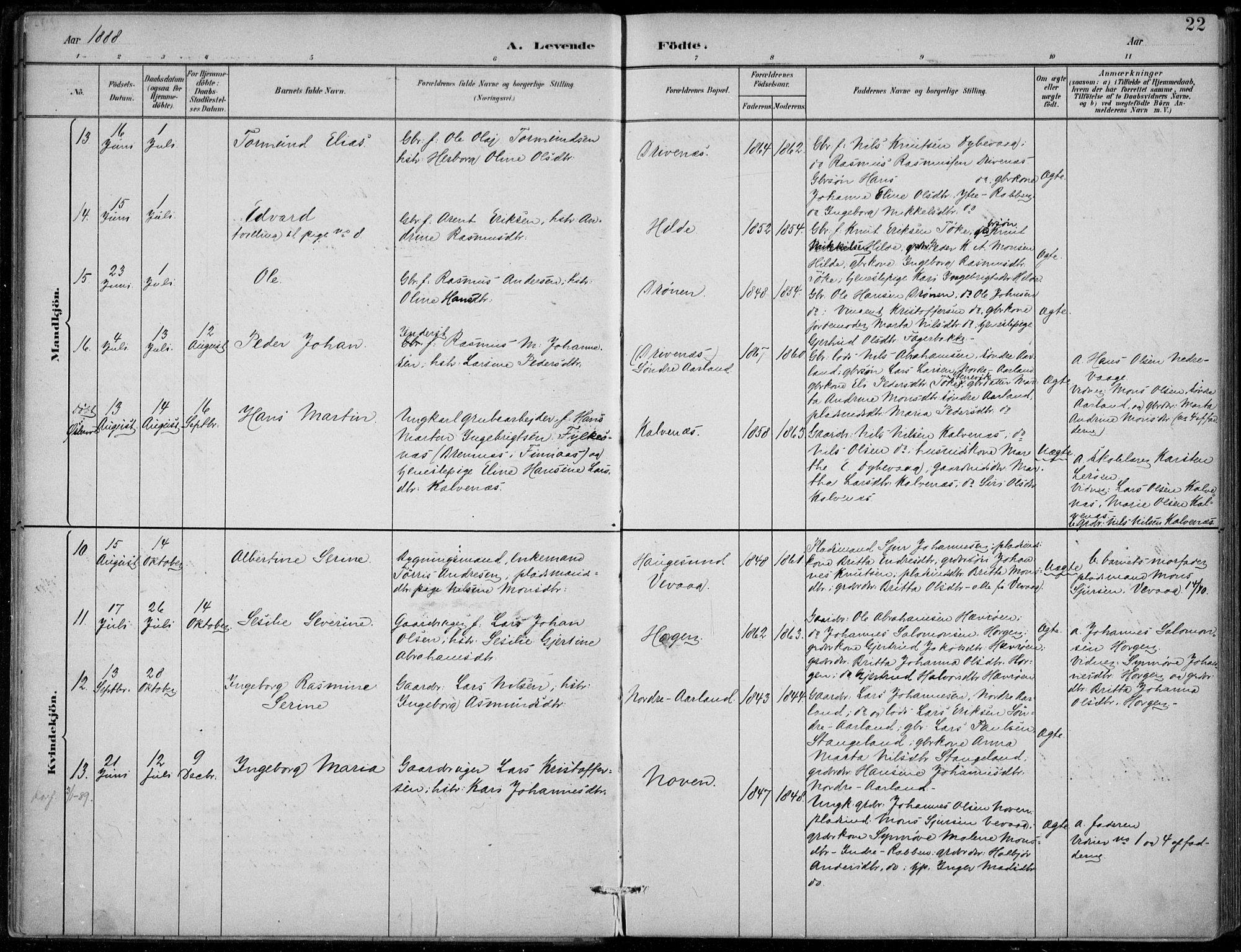 Sund sokneprestembete, SAB/A-99930: Parish register (official) no. D 1, 1882-1899, p. 22