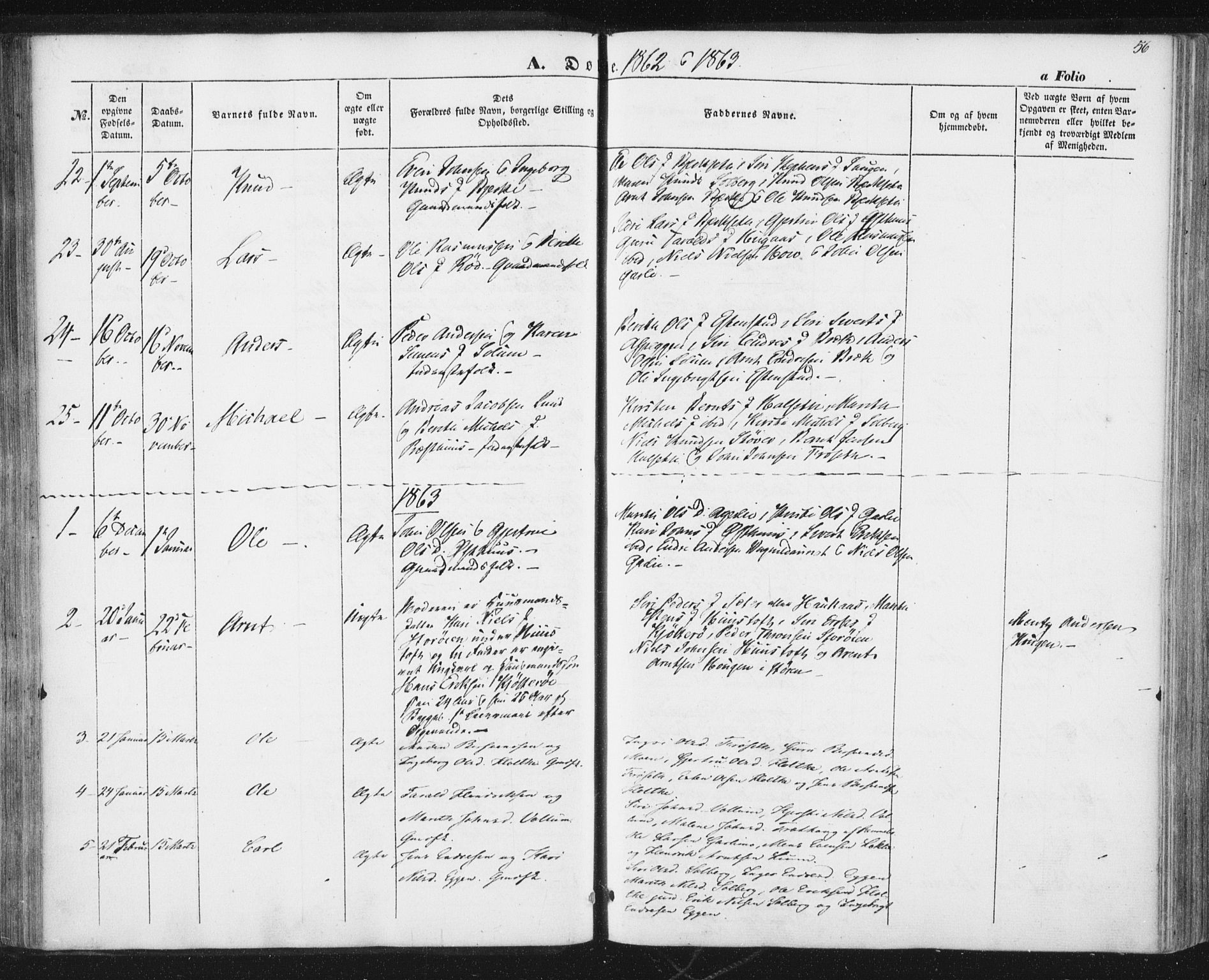 Ministerialprotokoller, klokkerbøker og fødselsregistre - Sør-Trøndelag, SAT/A-1456/689/L1038: Parish register (official) no. 689A03, 1848-1872, p. 56