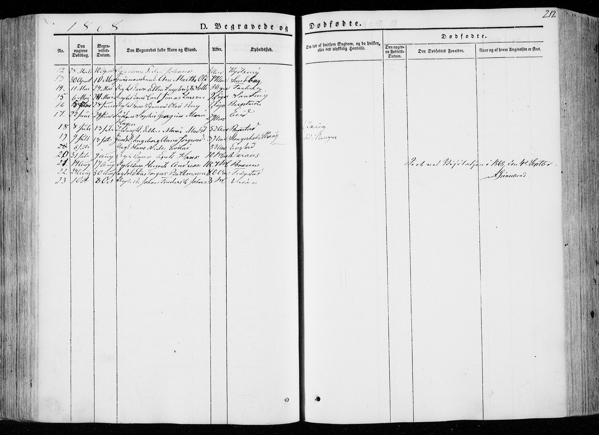 Ministerialprotokoller, klokkerbøker og fødselsregistre - Nord-Trøndelag, SAT/A-1458/722/L0218: Parish register (official) no. 722A05, 1843-1868, p. 212