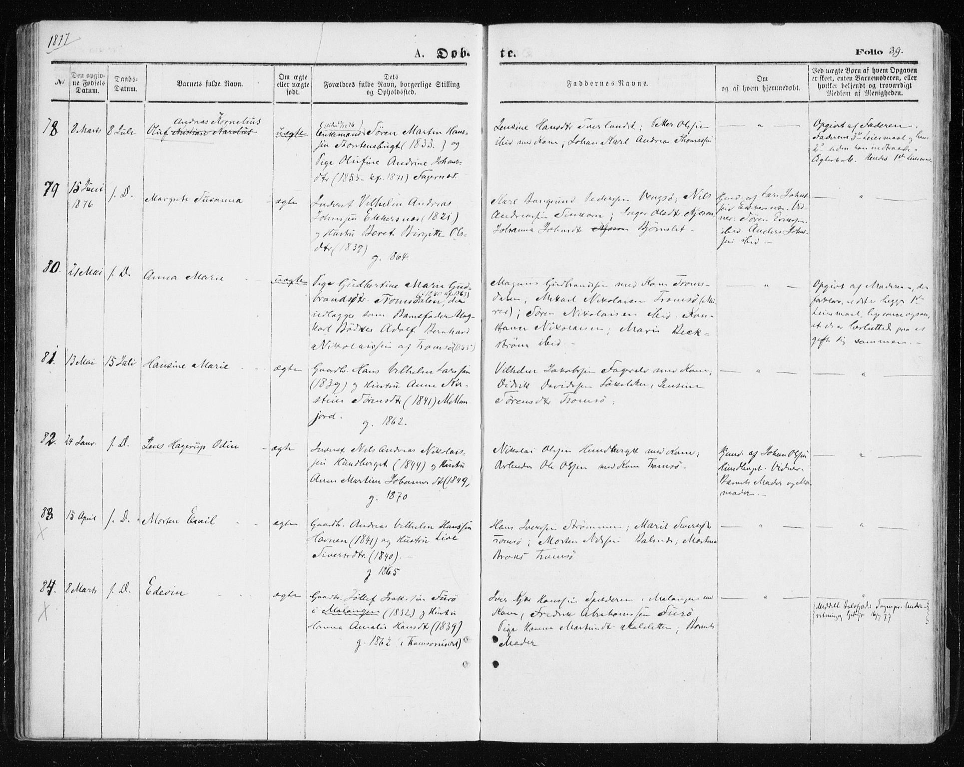 Tromsøysund sokneprestkontor, SATØ/S-1304/G/Ga/L0003kirke: Parish register (official) no. 3, 1875-1880, p. 39