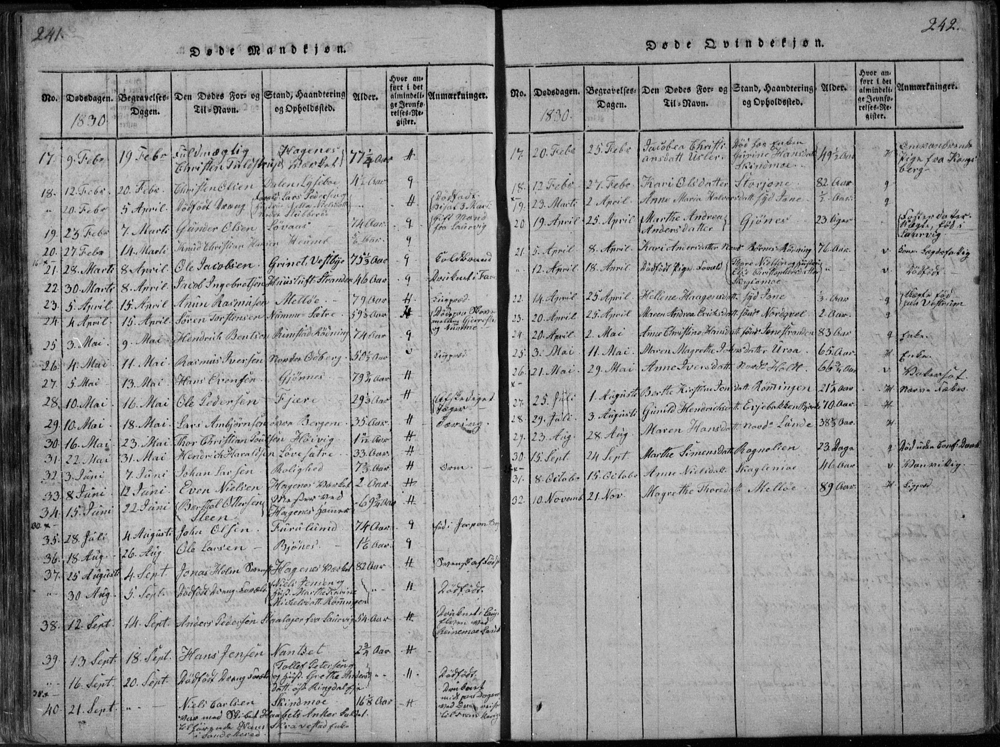 Hedrum kirkebøker, SAKO/A-344/F/Fa/L0004: Parish register (official) no. I 4, 1817-1835, p. 241-242