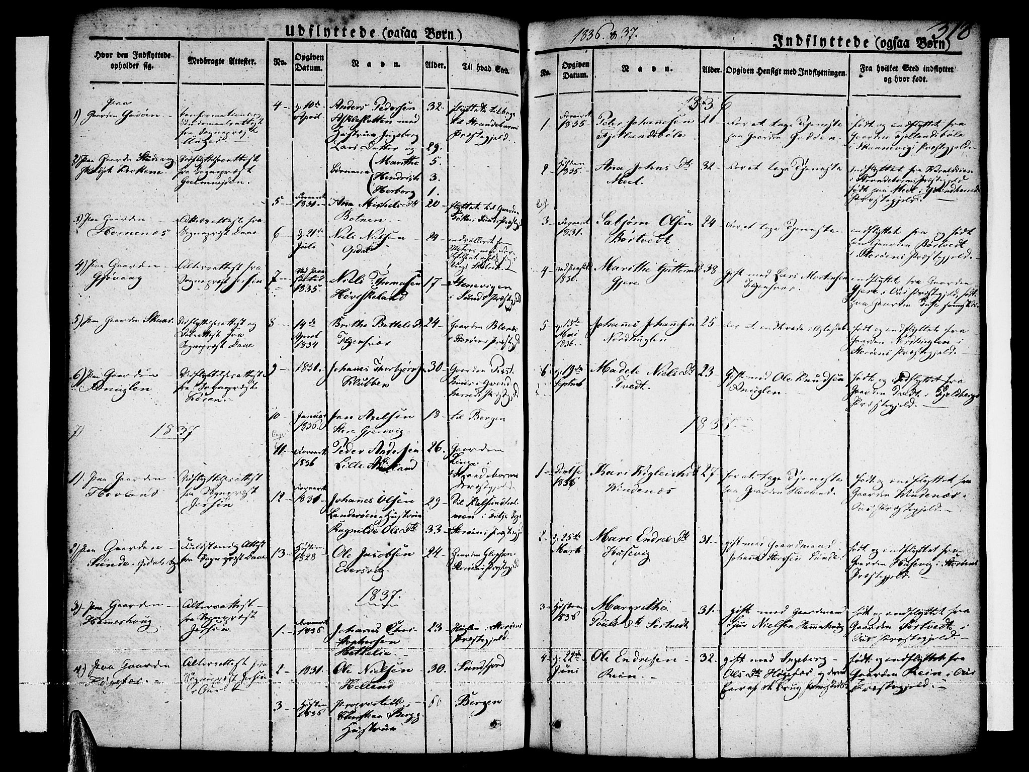 Tysnes sokneprestembete, AV/SAB-A-78601/H/Haa: Parish register (official) no. A 8, 1826-1837, p. 318