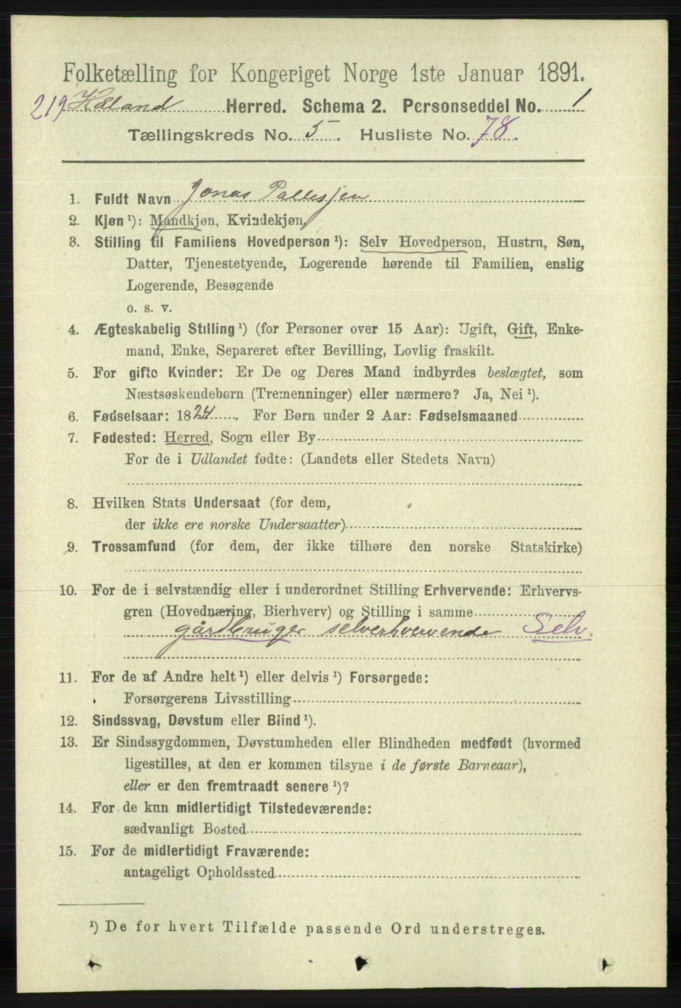 RA, 1891 census for 1124 Haaland, 1891, p. 3787