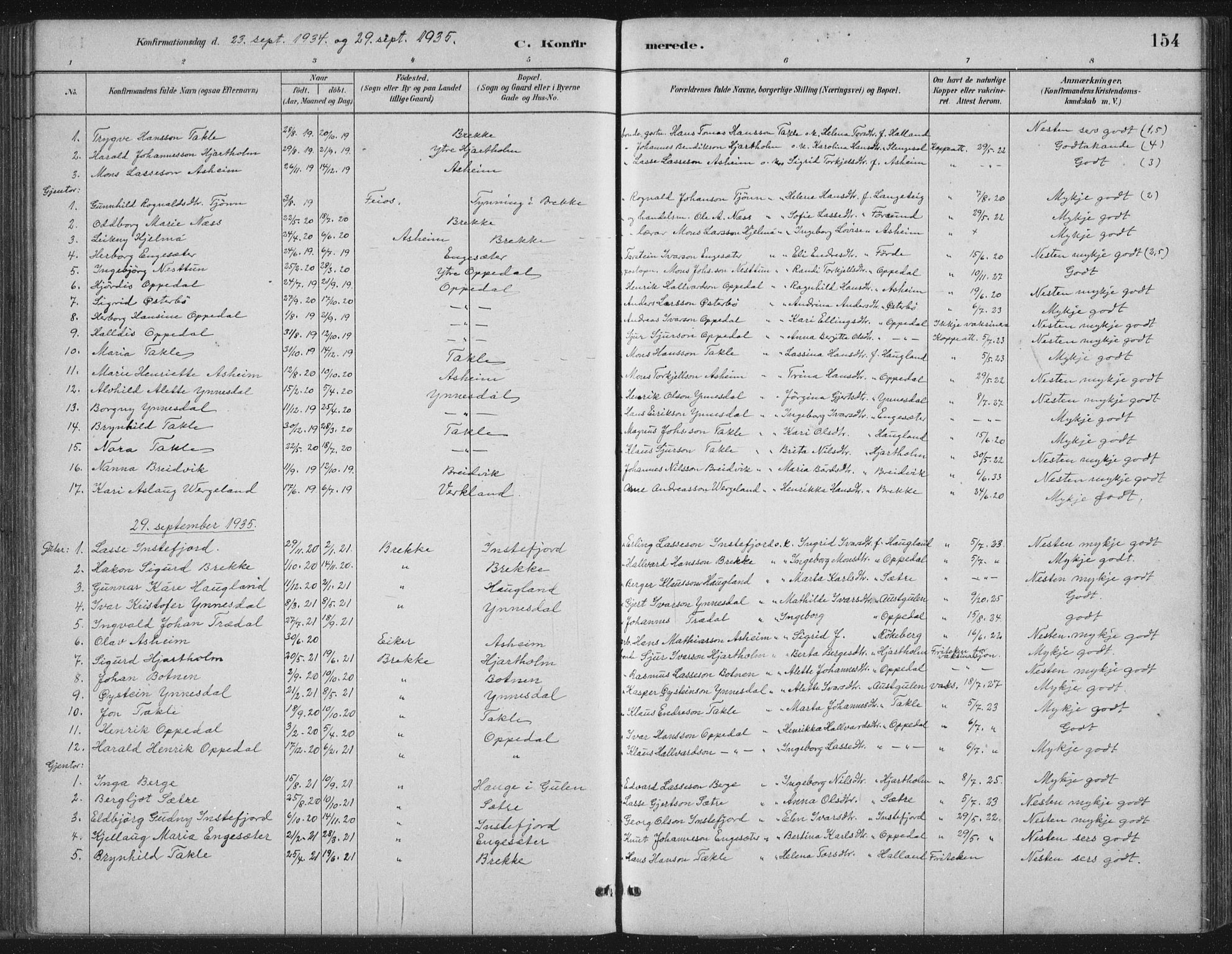Gulen sokneprestembete, SAB/A-80201/H/Hab/Habc/L0002: Parish register (copy) no. C 2, 1880-1938, p. 154