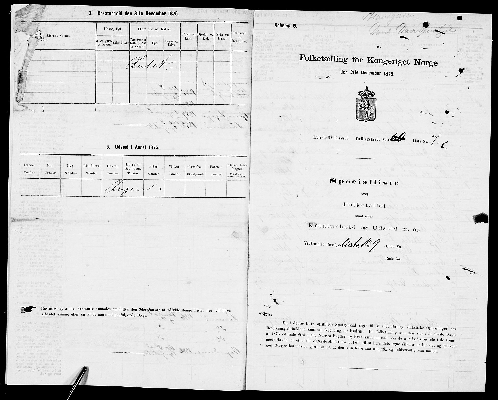 SAK, 1875 census for 1003B Vanse/Farsund, 1875, p. 20