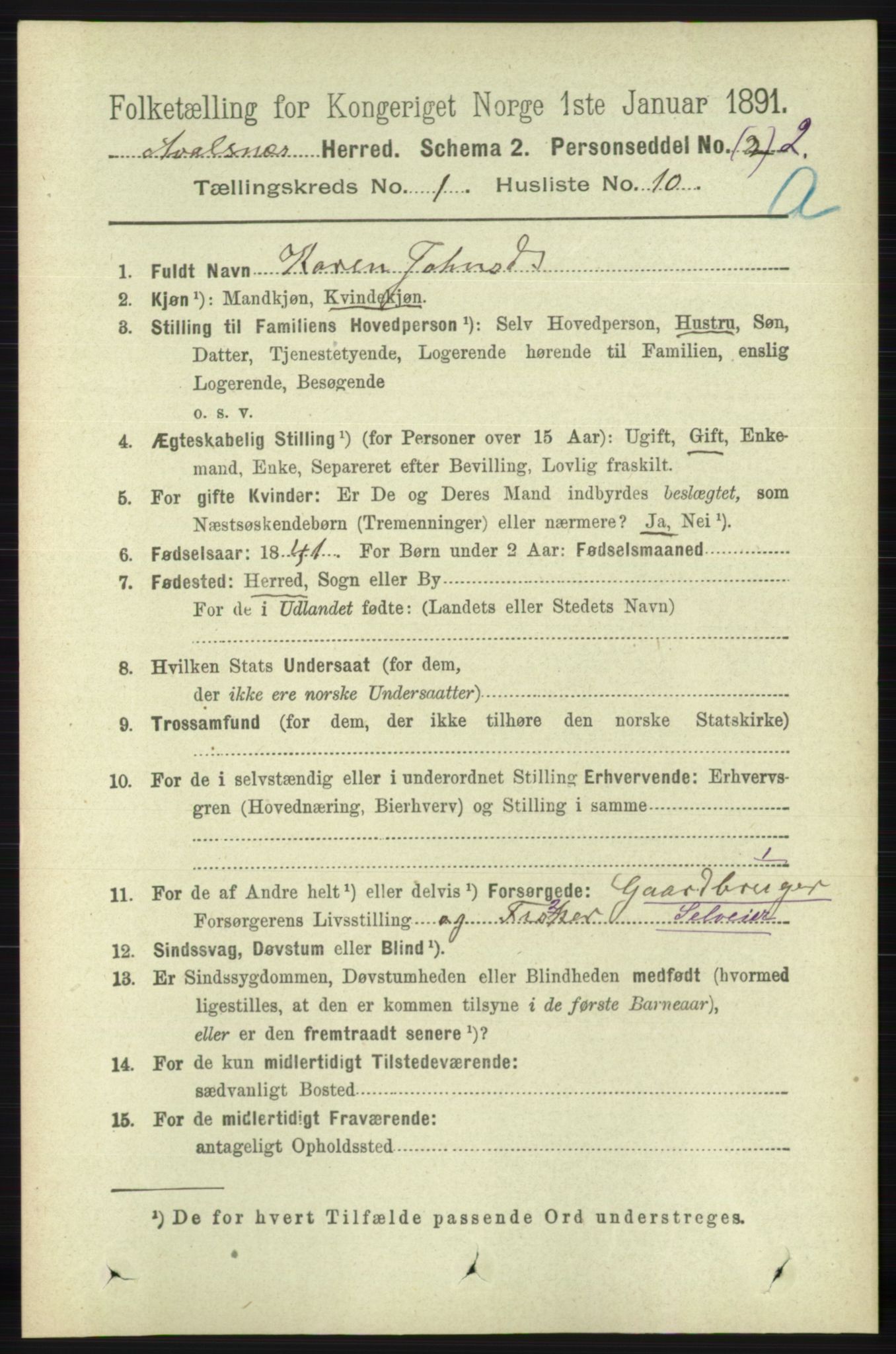 RA, 1891 census for 1147 Avaldsnes, 1891, p. 209