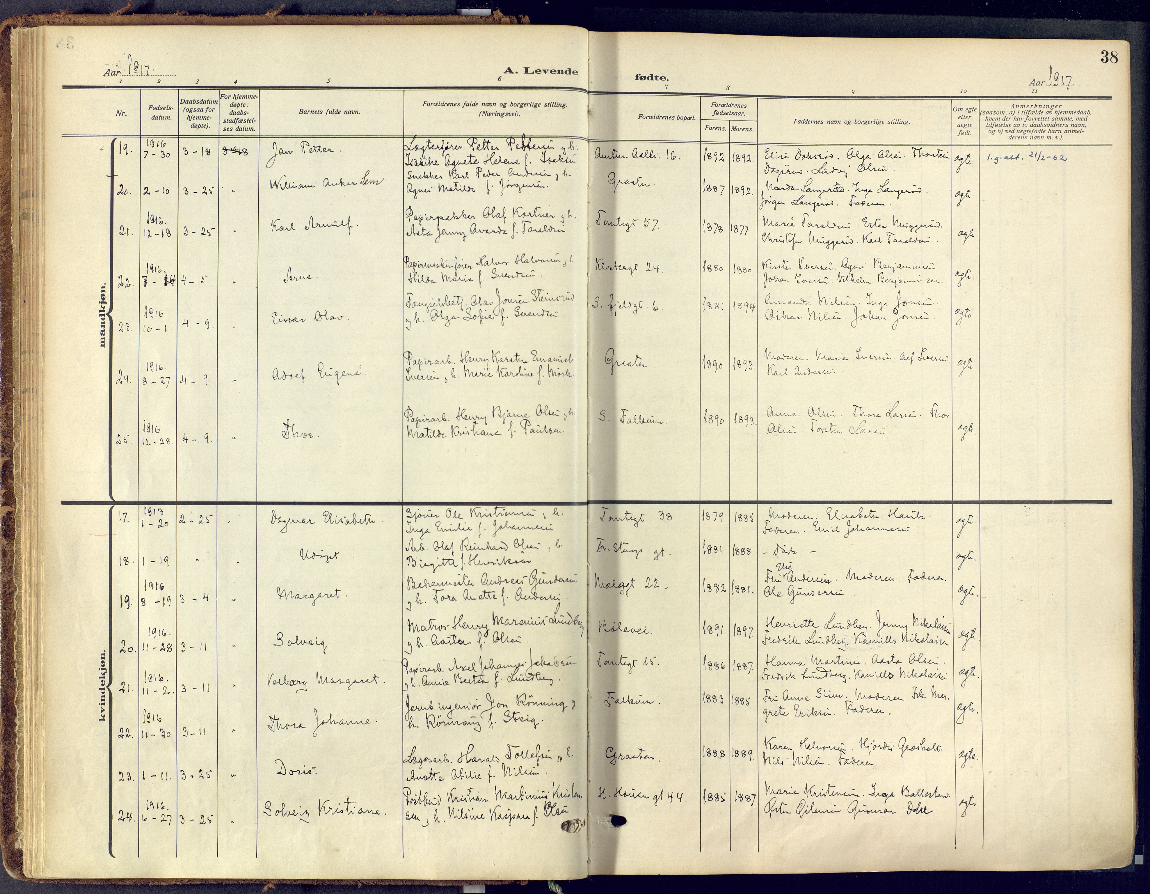 Skien kirkebøker, SAKO/A-302/F/Fa/L0013: Parish register (official) no. 13, 1915-1921, p. 38