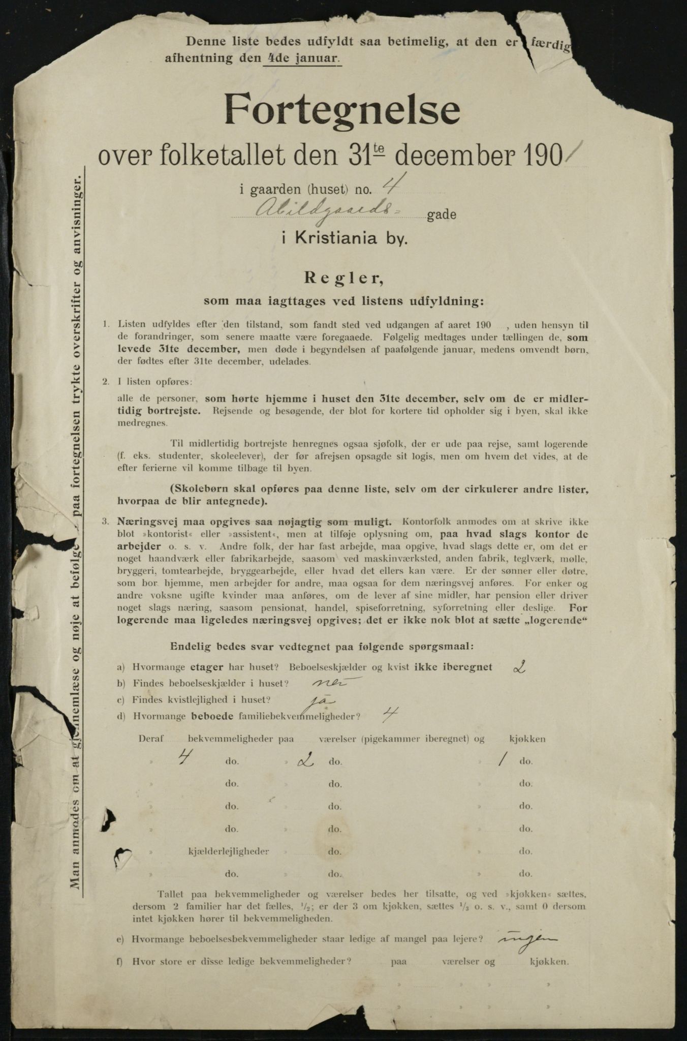 OBA, Municipal Census 1901 for Kristiania, 1901, p. 3