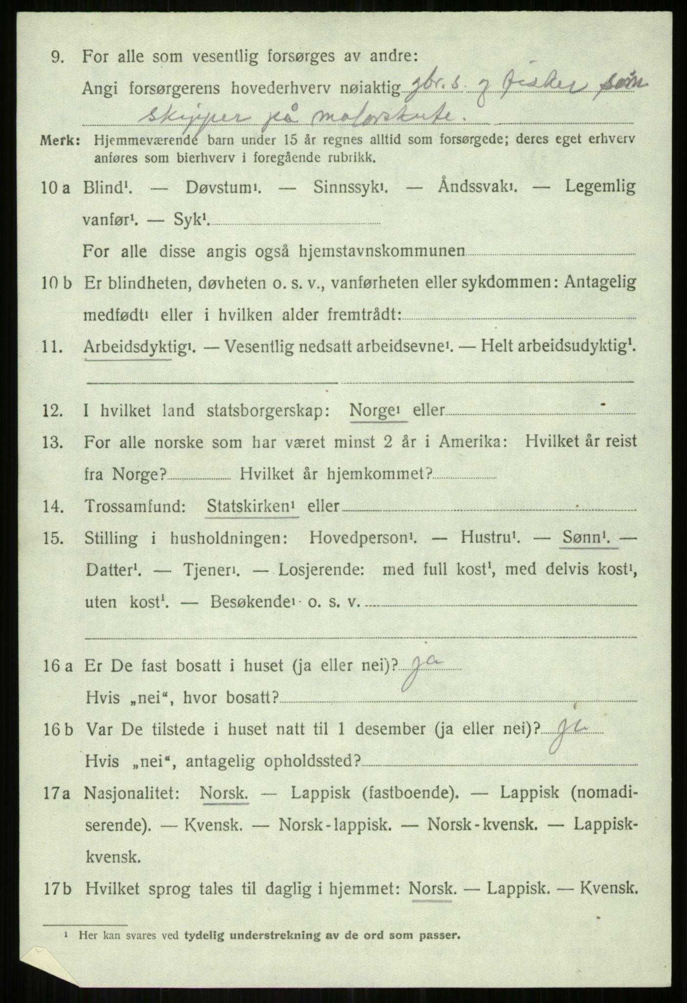 SATØ, 1920 census for Salangen, 1920, p. 1571