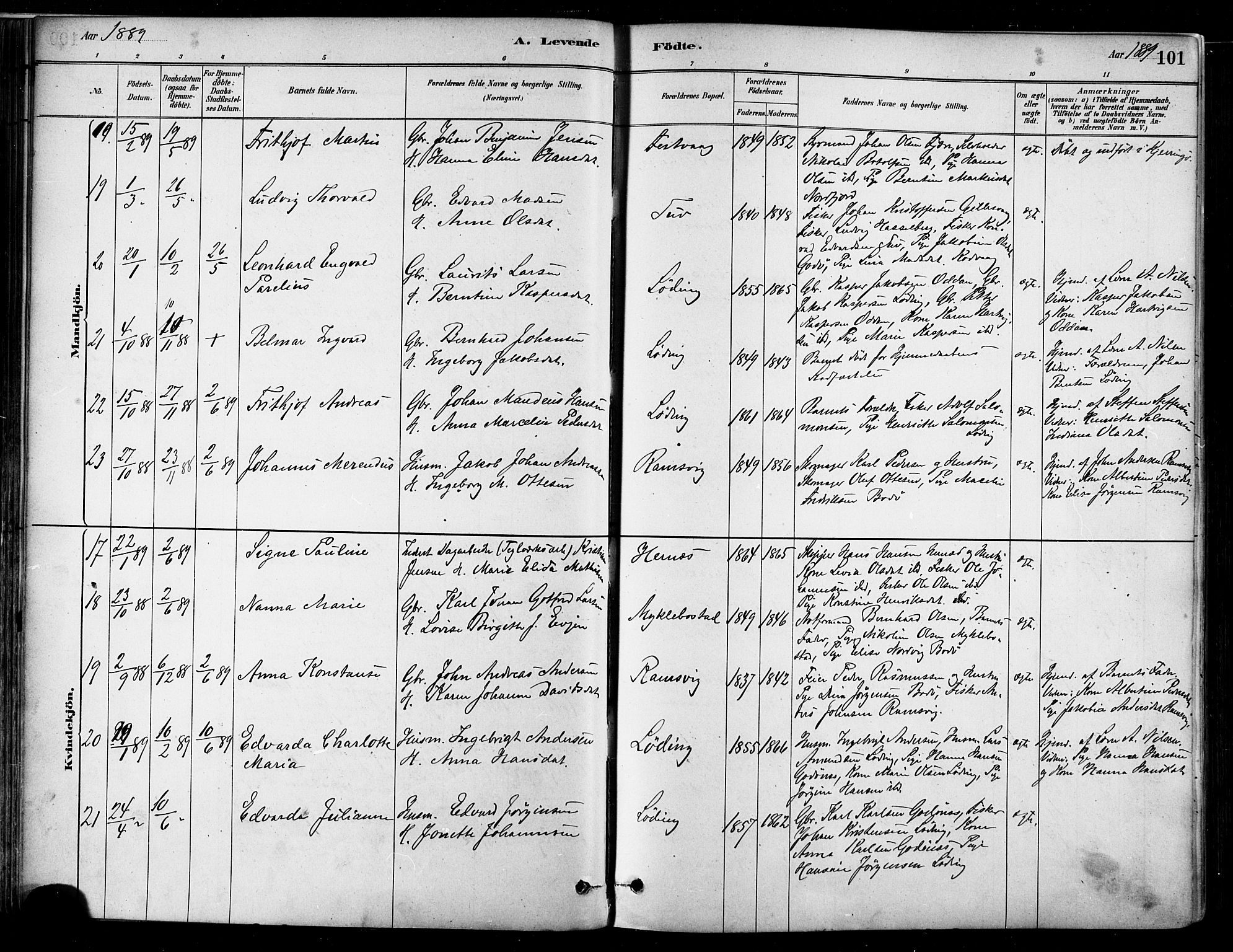 Ministerialprotokoller, klokkerbøker og fødselsregistre - Nordland, AV/SAT-A-1459/802/L0054: Parish register (official) no. 802A01, 1879-1893, p. 101