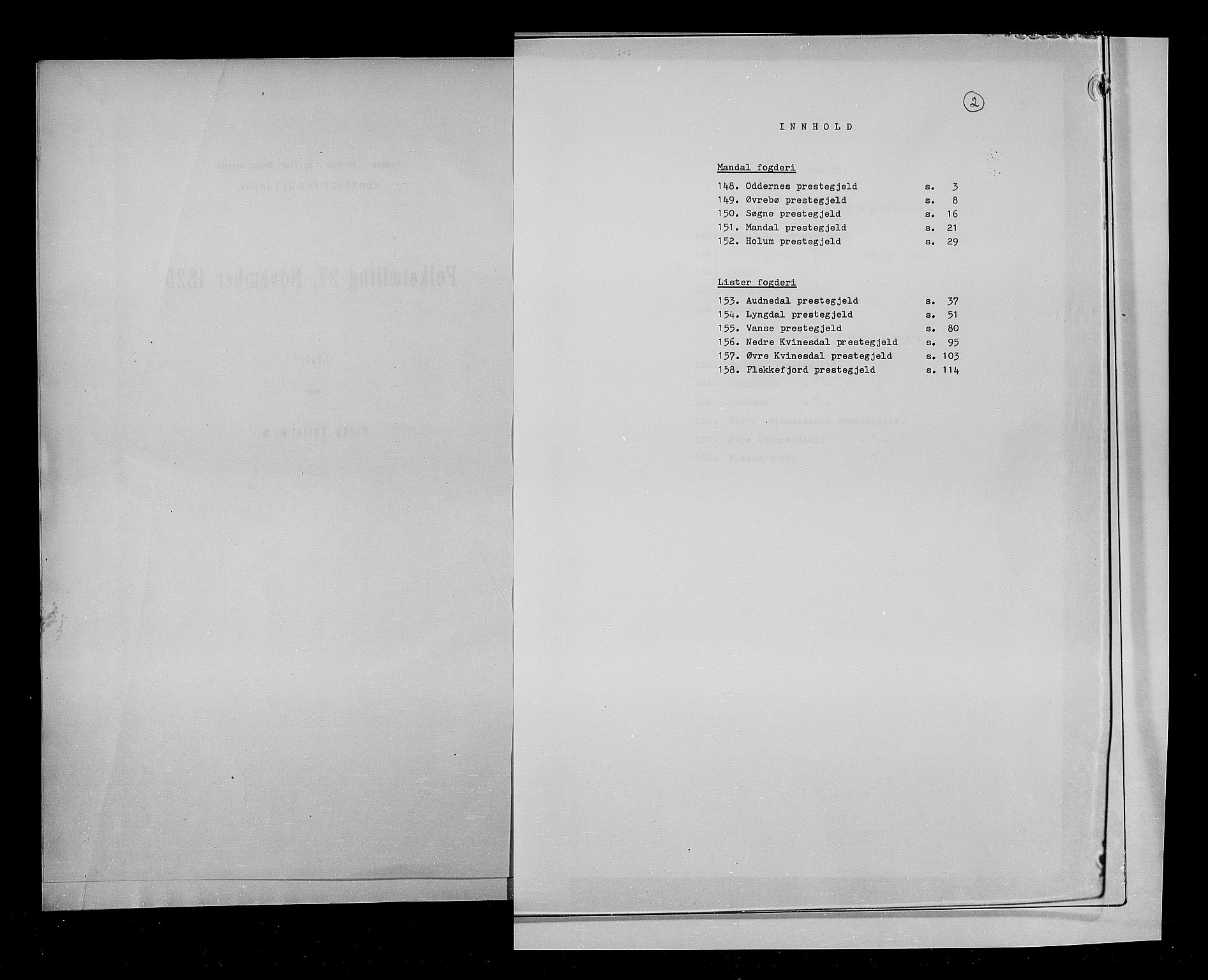 RA, Census 1825, vol. 11: Lister og Mandal amt, 1825, p. 2