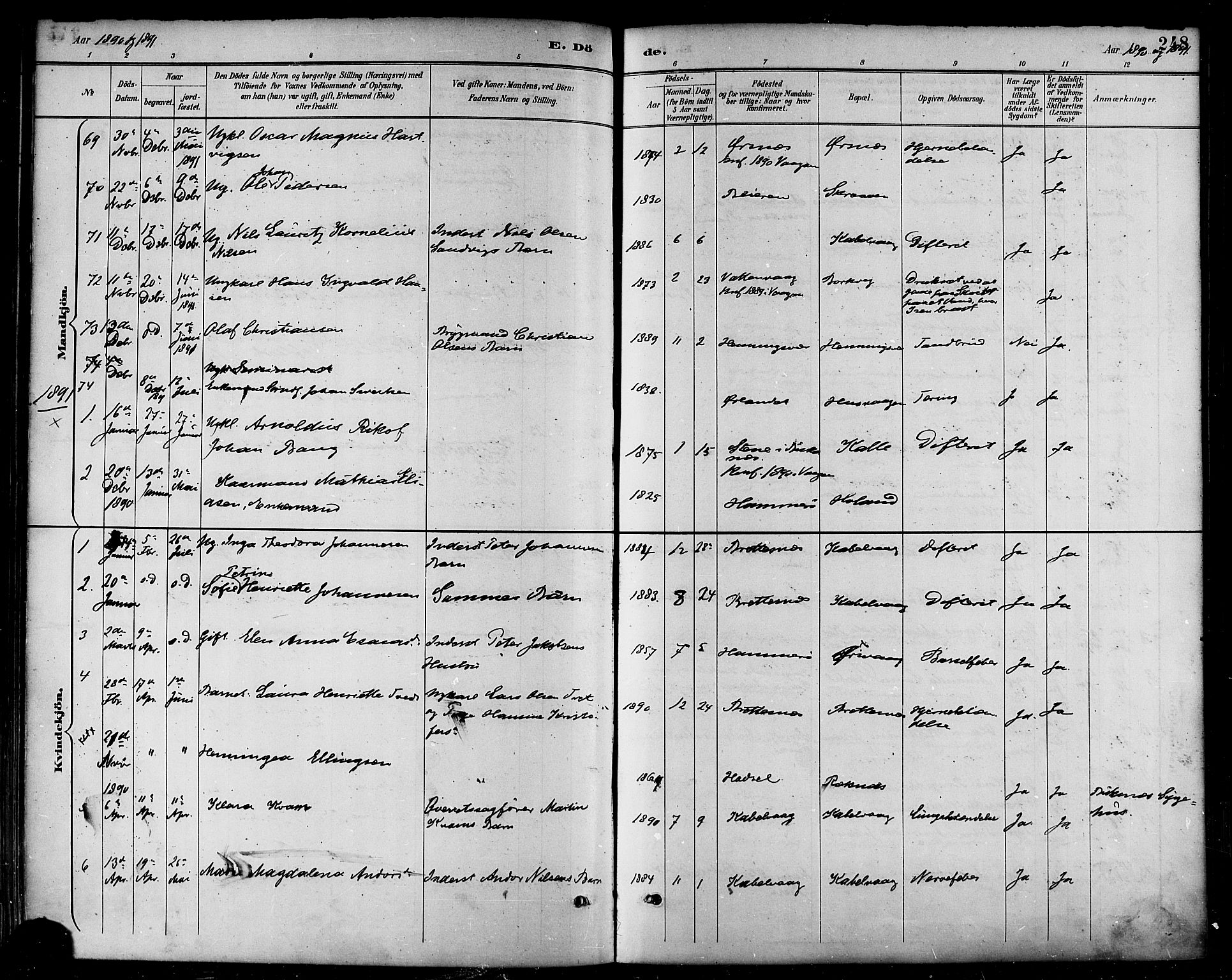 Ministerialprotokoller, klokkerbøker og fødselsregistre - Nordland, SAT/A-1459/874/L1060: Parish register (official) no. 874A04, 1890-1899, p. 248