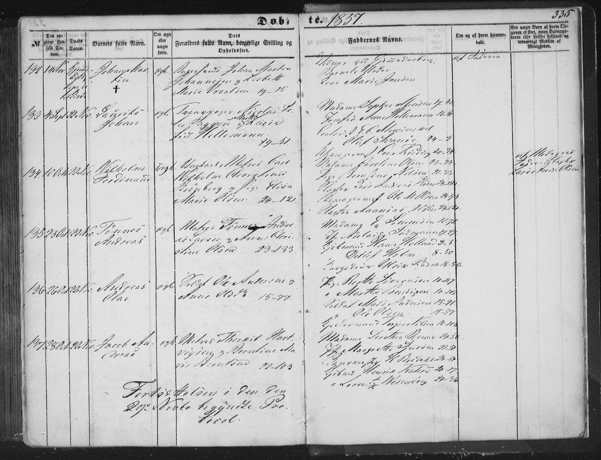 Korskirken sokneprestembete, AV/SAB-A-76101/H/Haa/L0017: Parish register (official) no. B 3, 1851-1857, p. 335