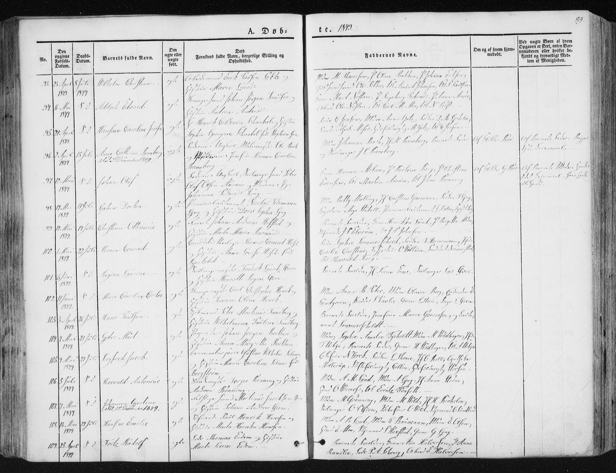 Ministerialprotokoller, klokkerbøker og fødselsregistre - Sør-Trøndelag, SAT/A-1456/602/L0110: Parish register (official) no. 602A08, 1840-1854, p. 89