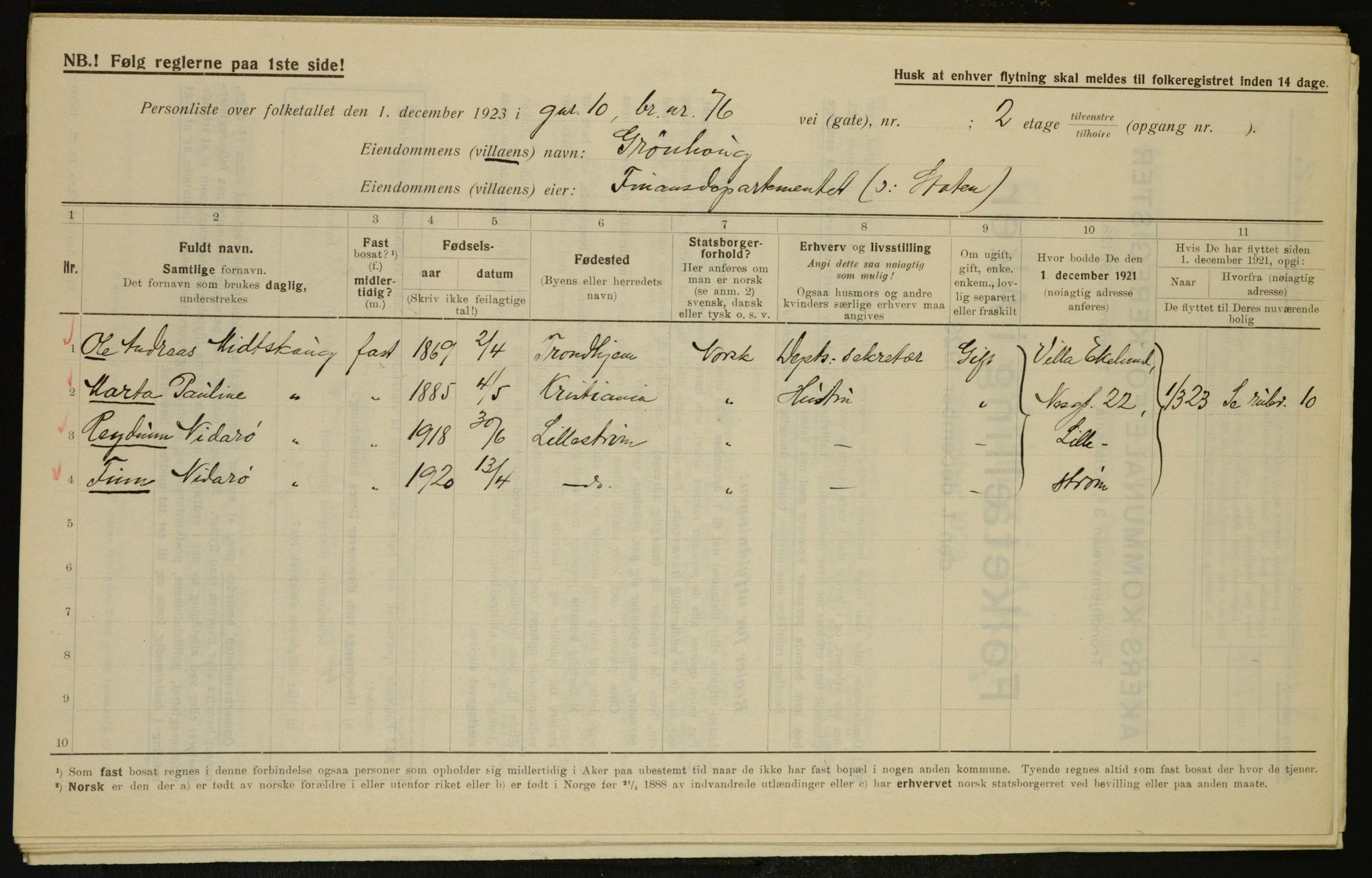 , Municipal Census 1923 for Aker, 1923, p. 6596