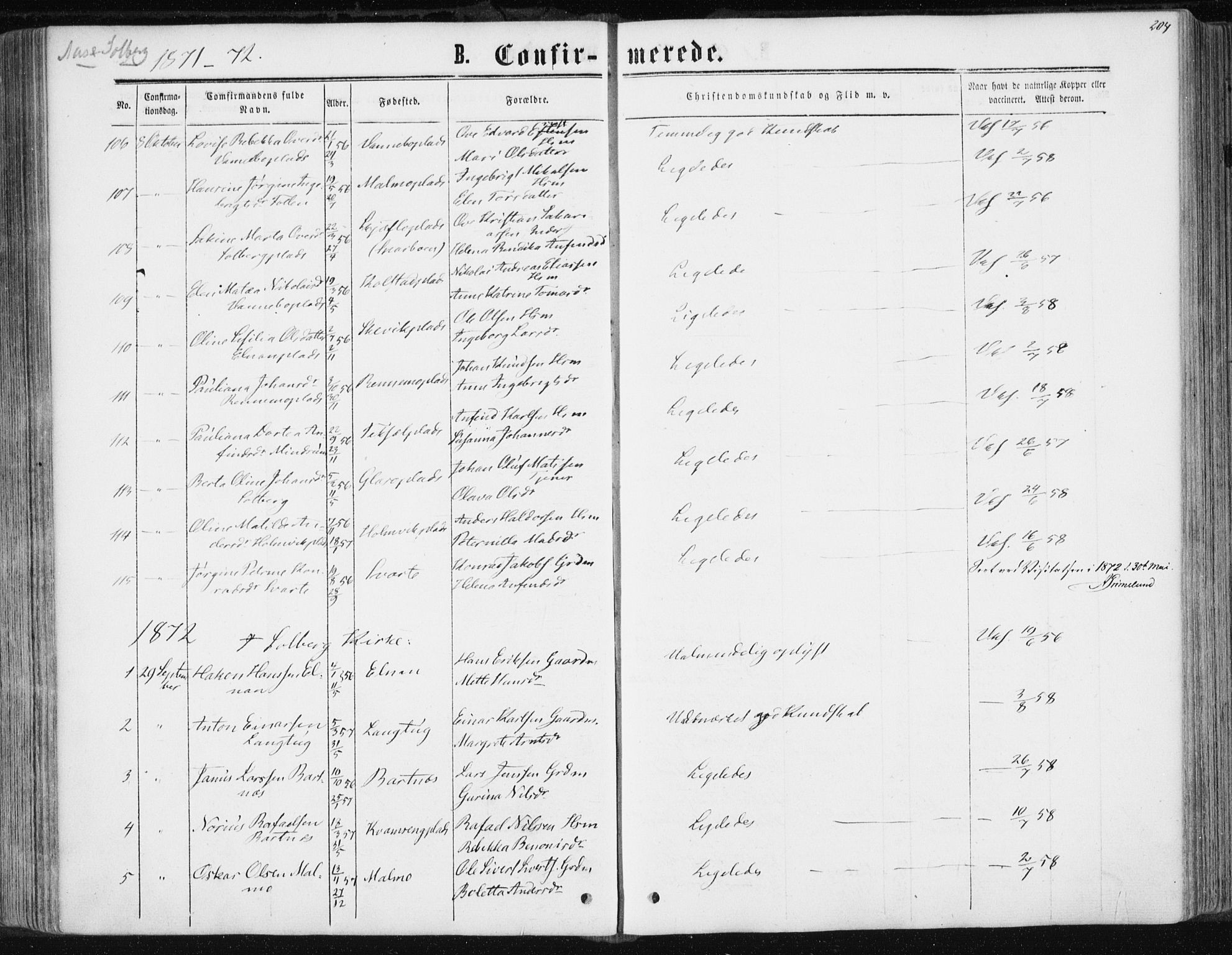 Ministerialprotokoller, klokkerbøker og fødselsregistre - Nord-Trøndelag, AV/SAT-A-1458/741/L0394: Parish register (official) no. 741A08, 1864-1877, p. 204