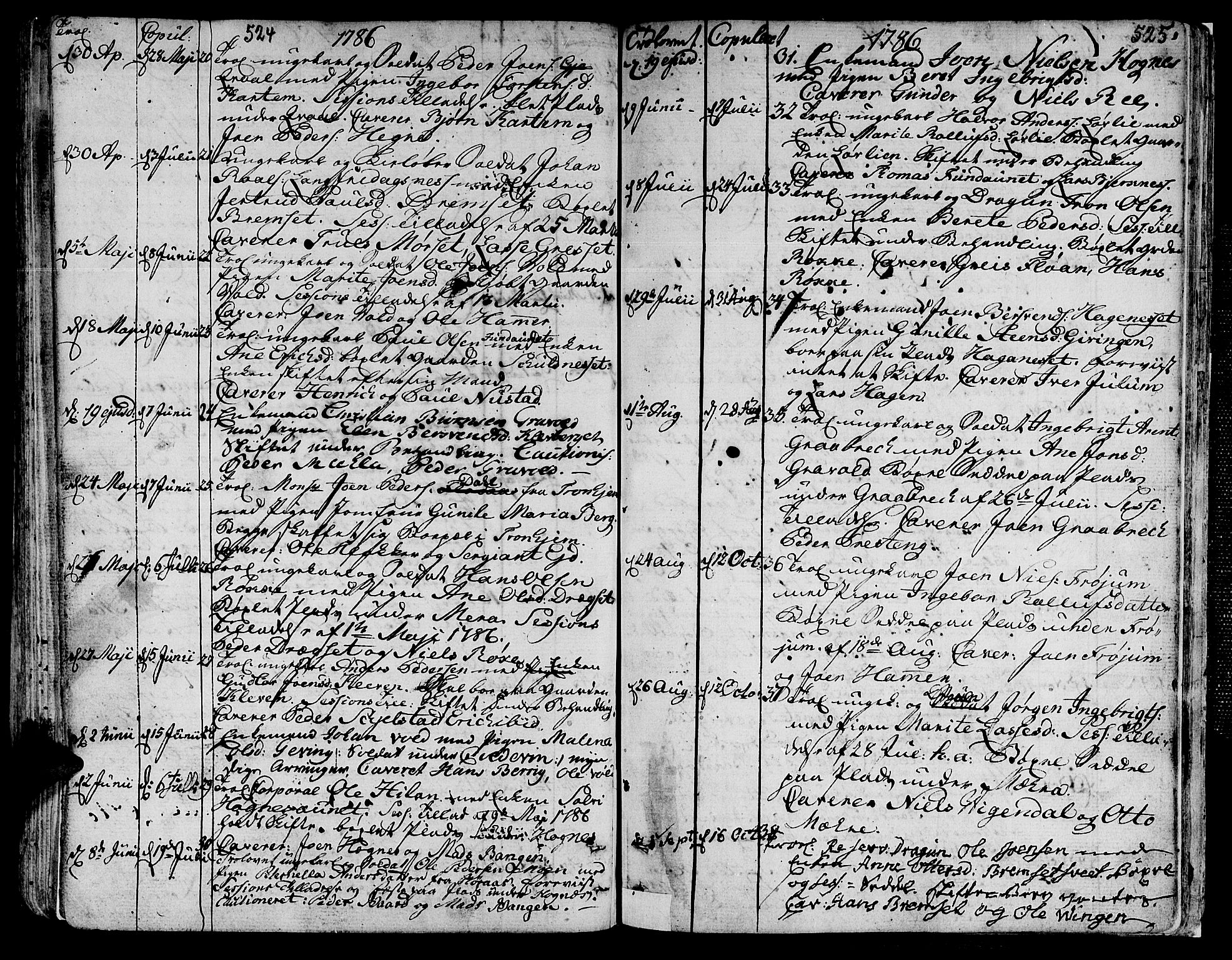 Ministerialprotokoller, klokkerbøker og fødselsregistre - Nord-Trøndelag, SAT/A-1458/709/L0059: Parish register (official) no. 709A06, 1781-1797, p. 524-525
