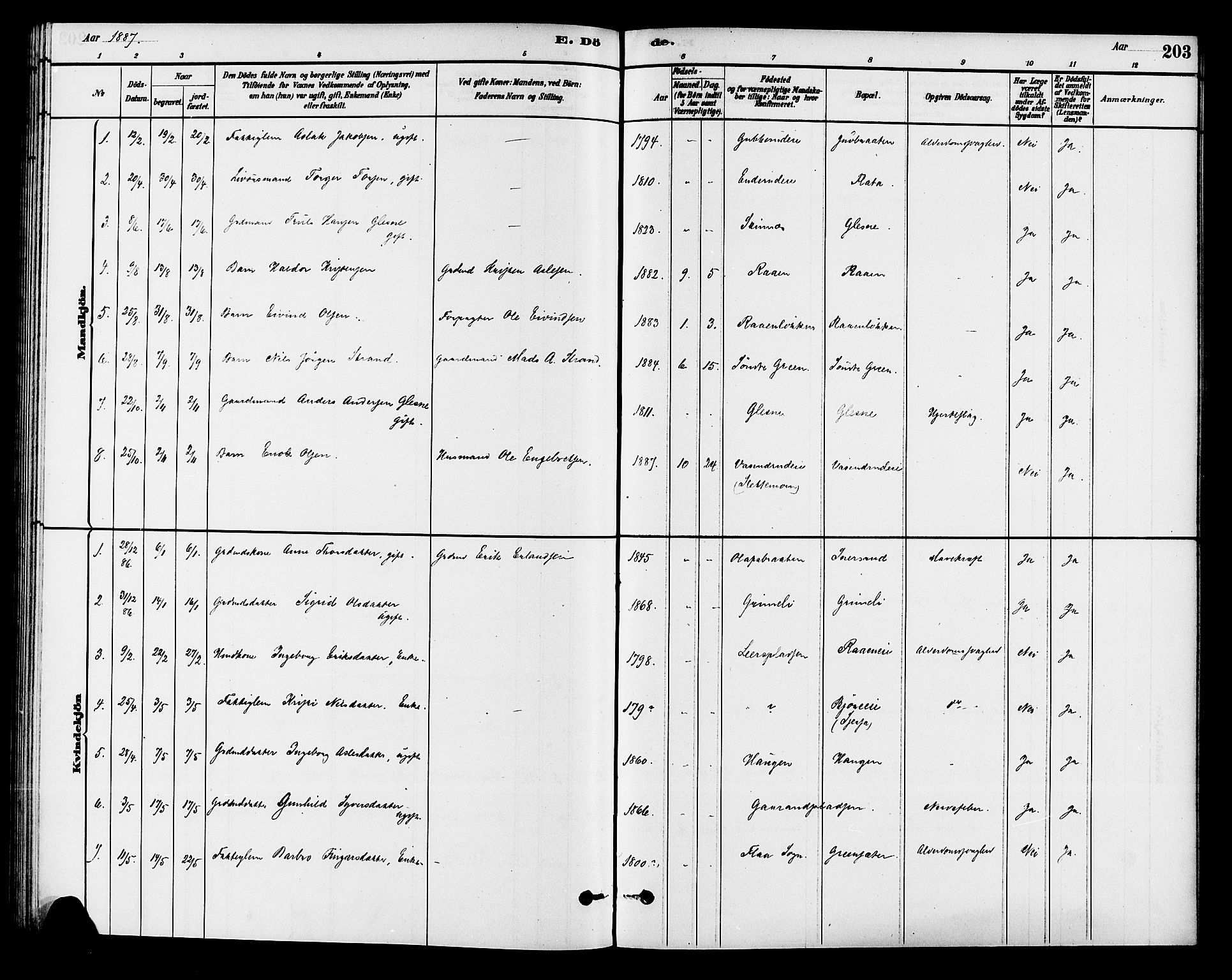Krødsherad kirkebøker, AV/SAKO-A-19/G/Ga/L0001: Parish register (copy) no. 1, 1879-1893, p. 203