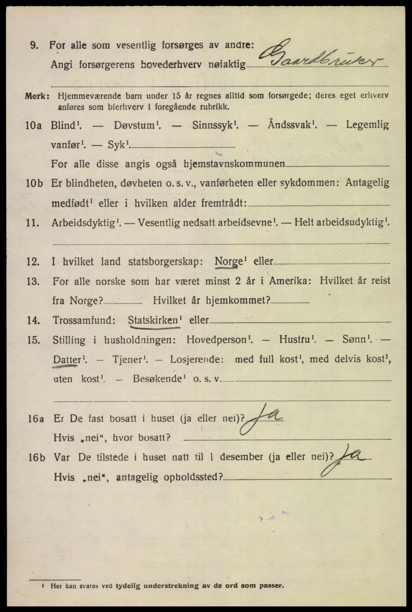 SAK, 1920 census for Hægebostad, 1920, p. 2104