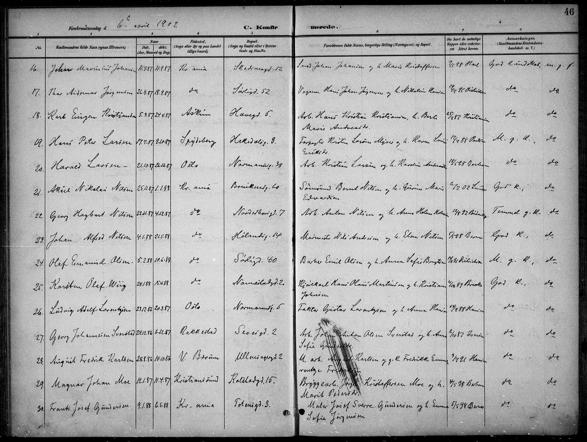 Kampen prestekontor Kirkebøker, AV/SAO-A-10853/F/Fa/L0009: Parish register (official) no. I 9, 1899-1911, p. 46