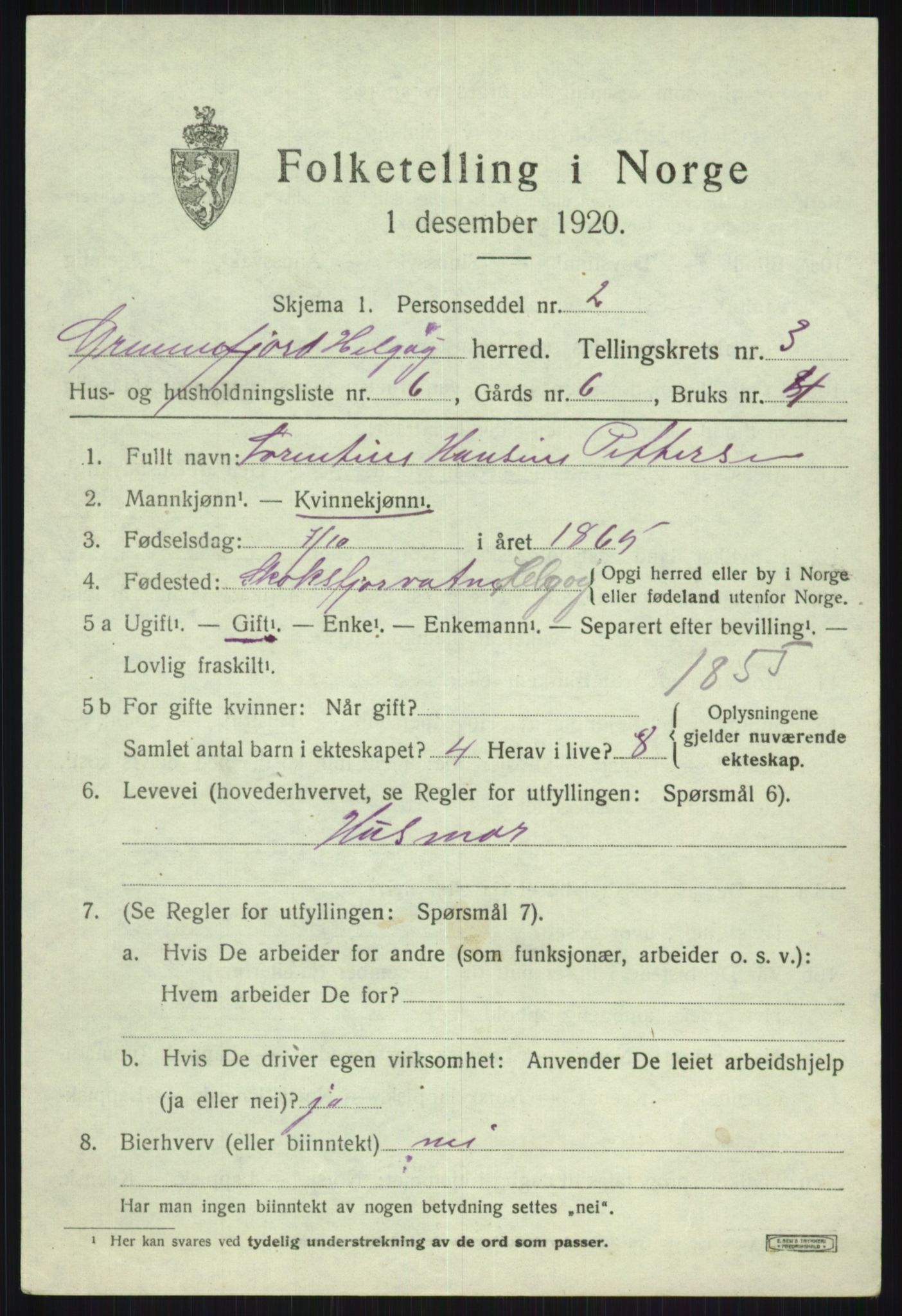 SATØ, 1920 census for Helgøy, 1920, p. 1449