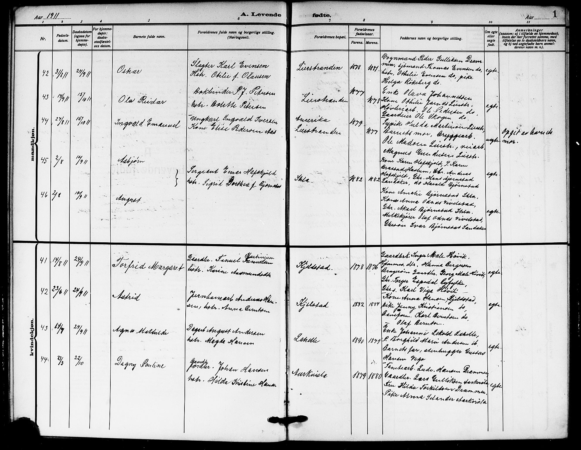 Lier kirkebøker, AV/SAKO-A-230/G/Gb/L0003: Parish register (copy) no. II 3, 1911-1919, p. 1