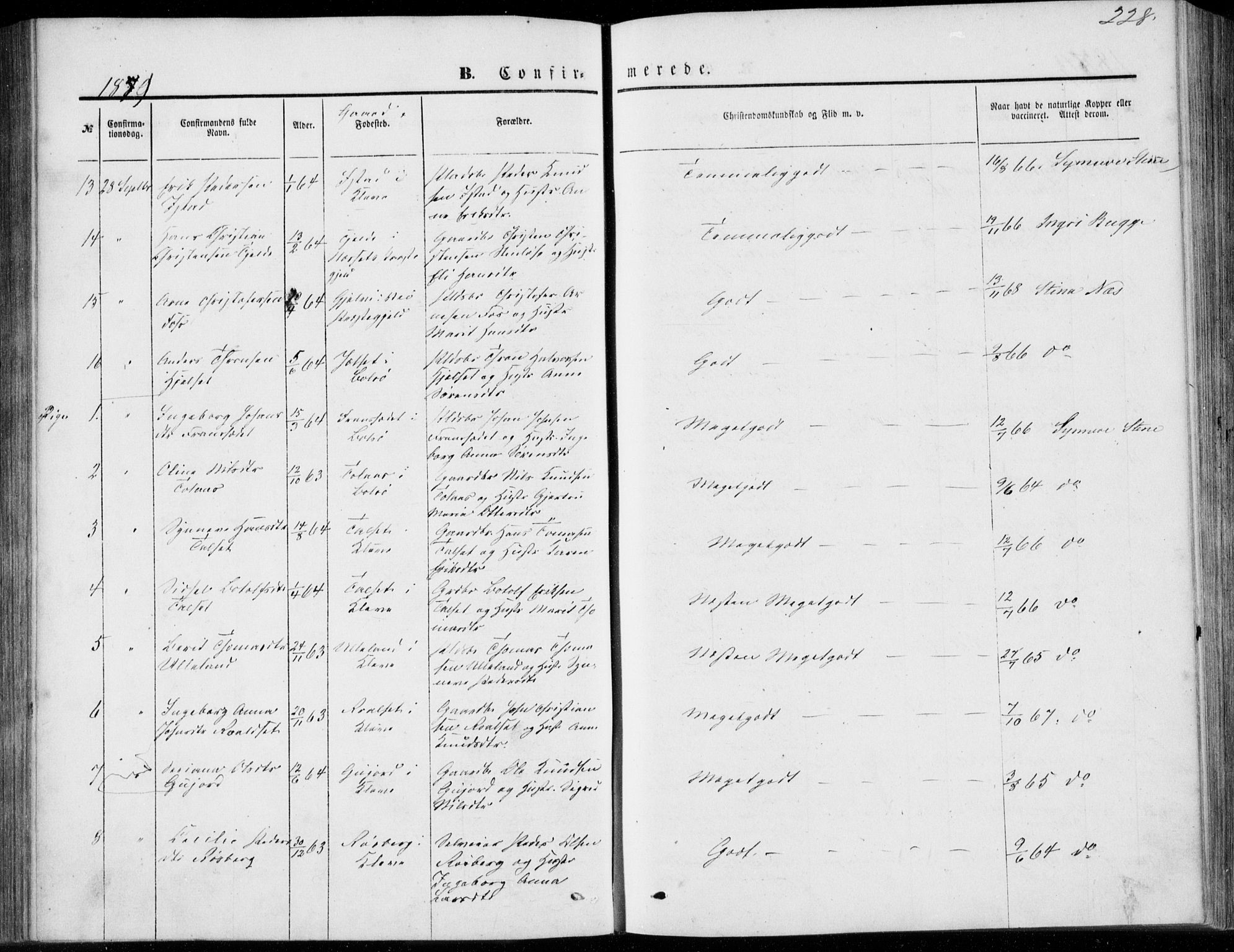 Ministerialprotokoller, klokkerbøker og fødselsregistre - Møre og Romsdal, AV/SAT-A-1454/557/L0681: Parish register (official) no. 557A03, 1869-1886, p. 228