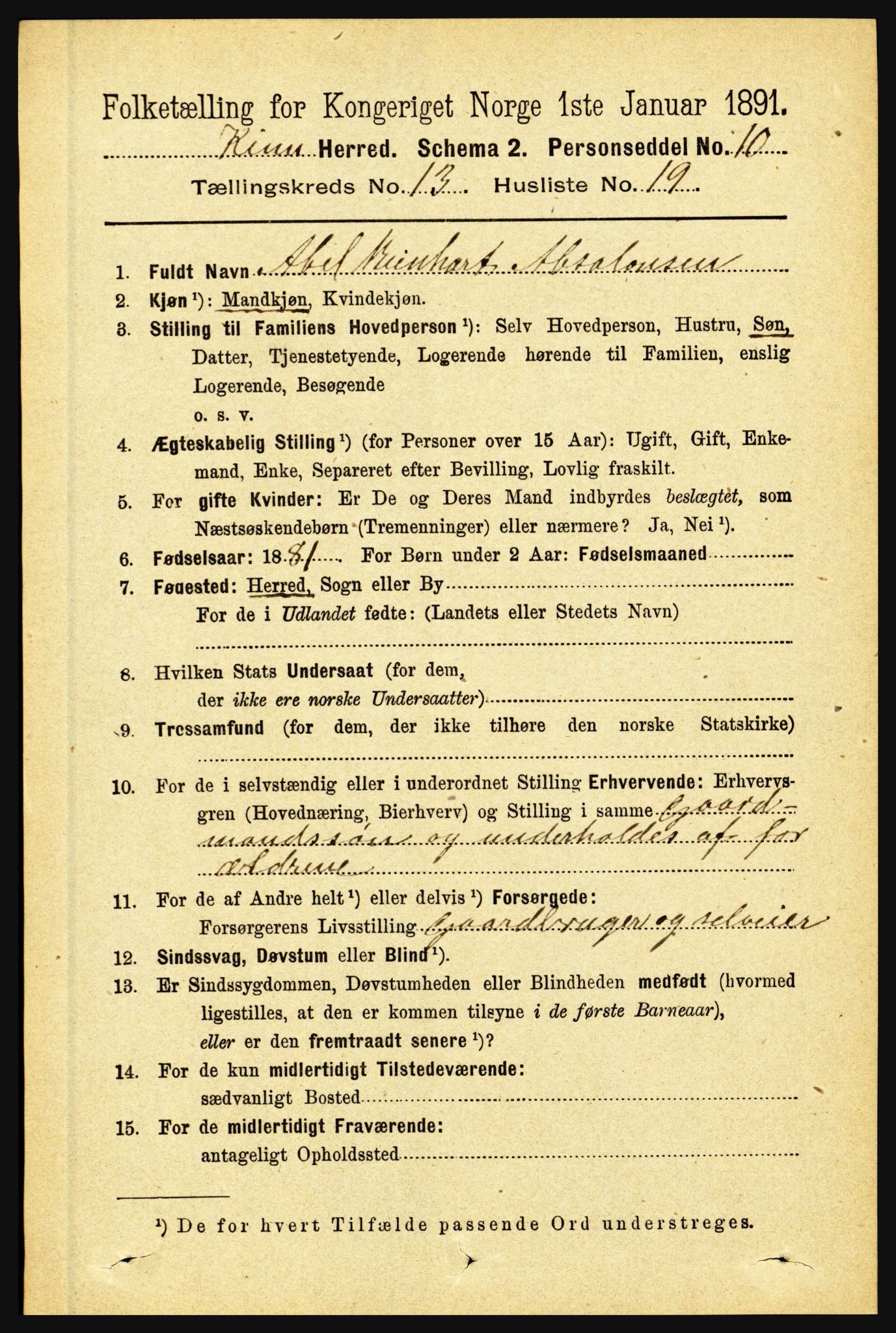 RA, 1891 census for 1437 Kinn, 1891, p. 5196