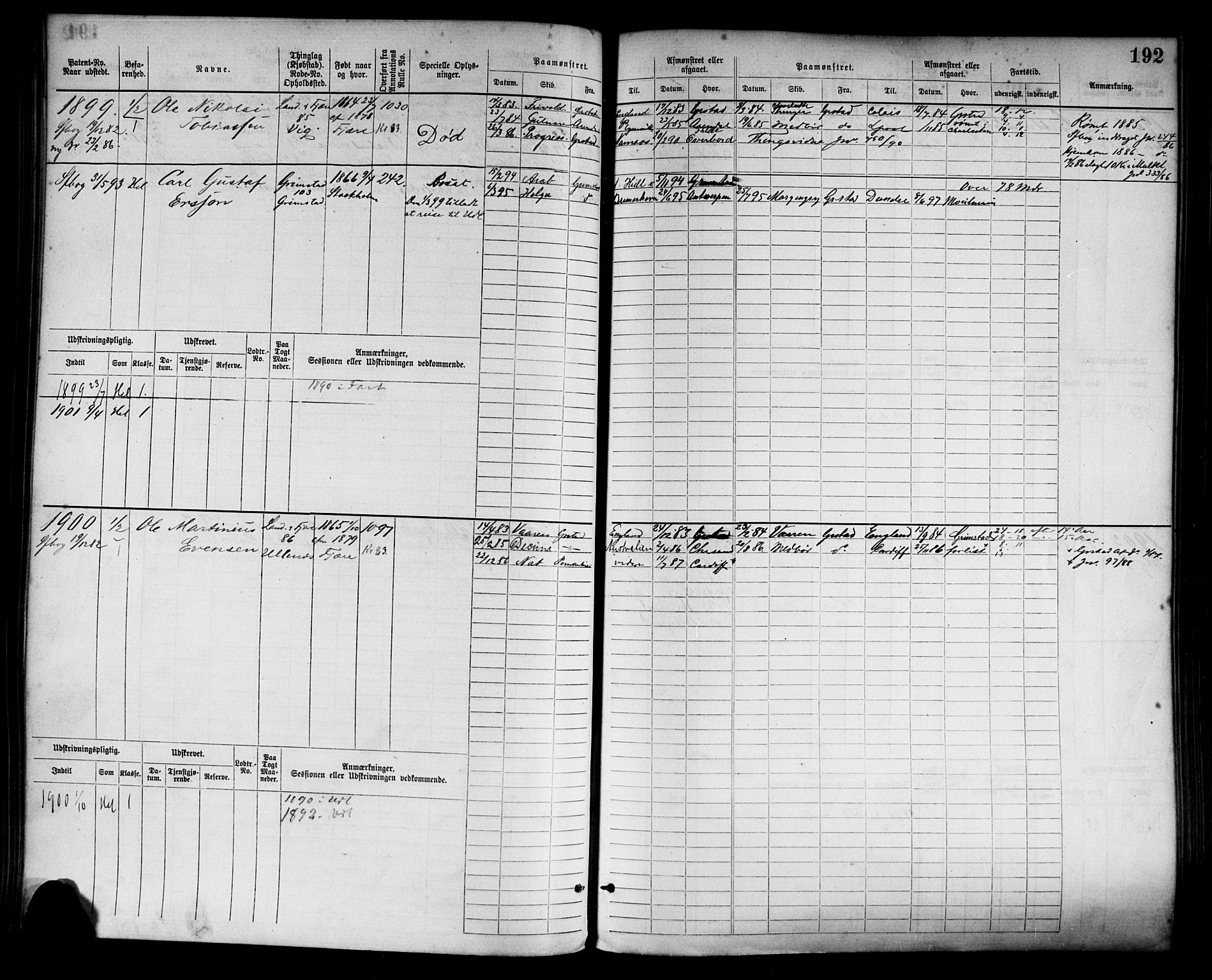 Grimstad mønstringskrets, AV/SAK-2031-0013/F/Fb/L0003: Hovedrulle nr 1517-2276, F-6, 1877-1888, p. 200