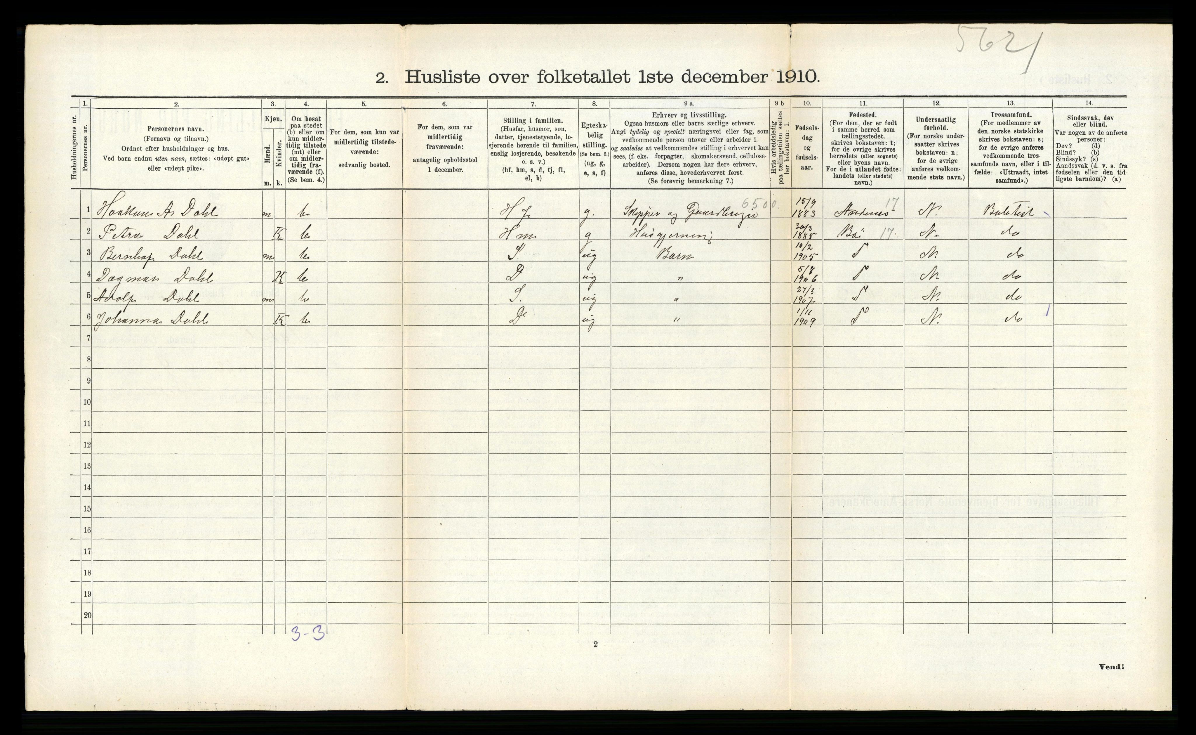 RA, 1910 census for Hadsel, 1910, p. 460