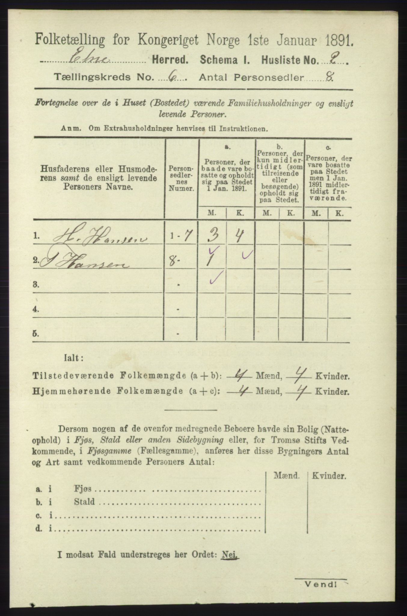 RA, 1891 census for 1211 Etne, 1891, p. 1183