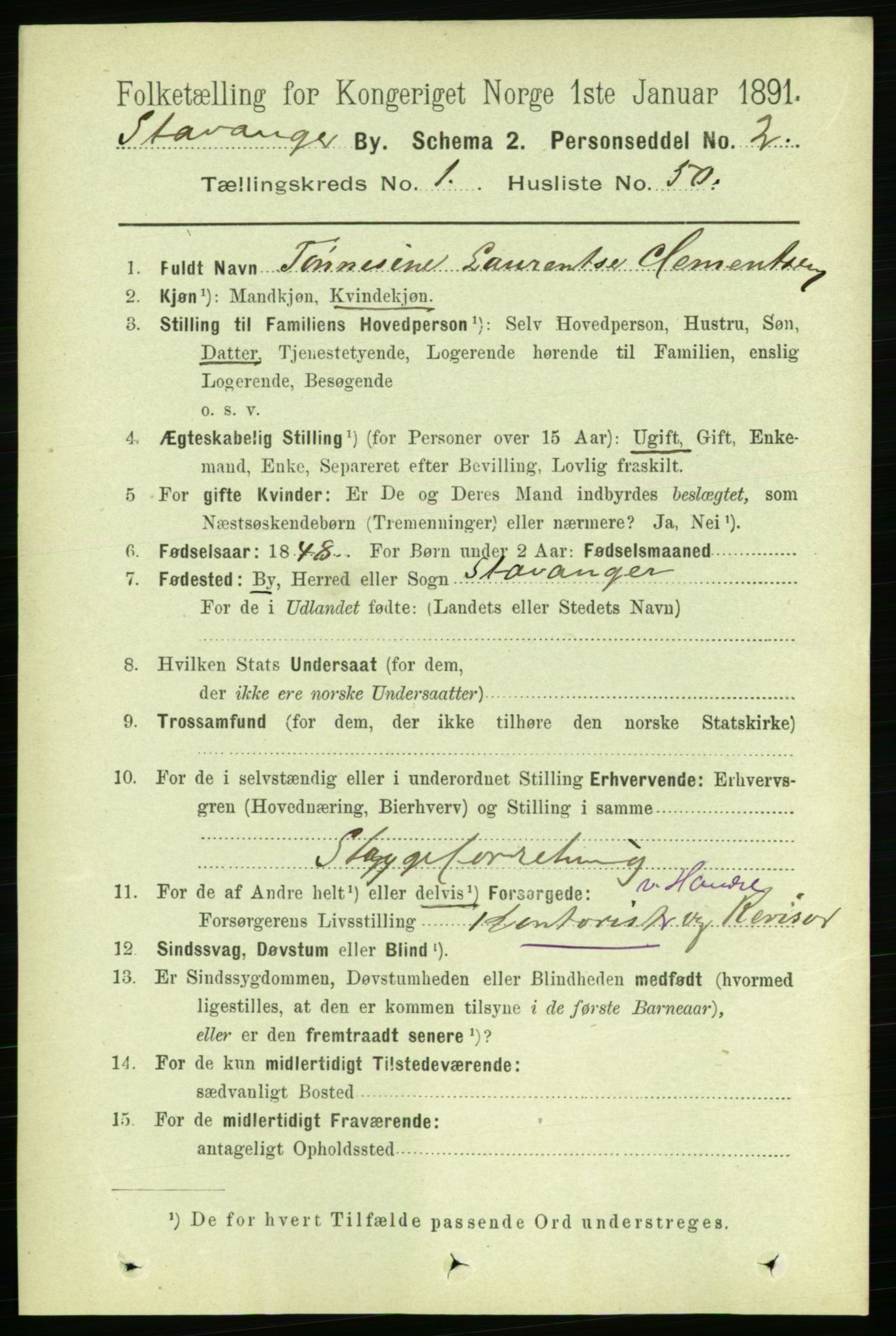 RA, 1891 census for 1103 Stavanger, 1891, p. 5585