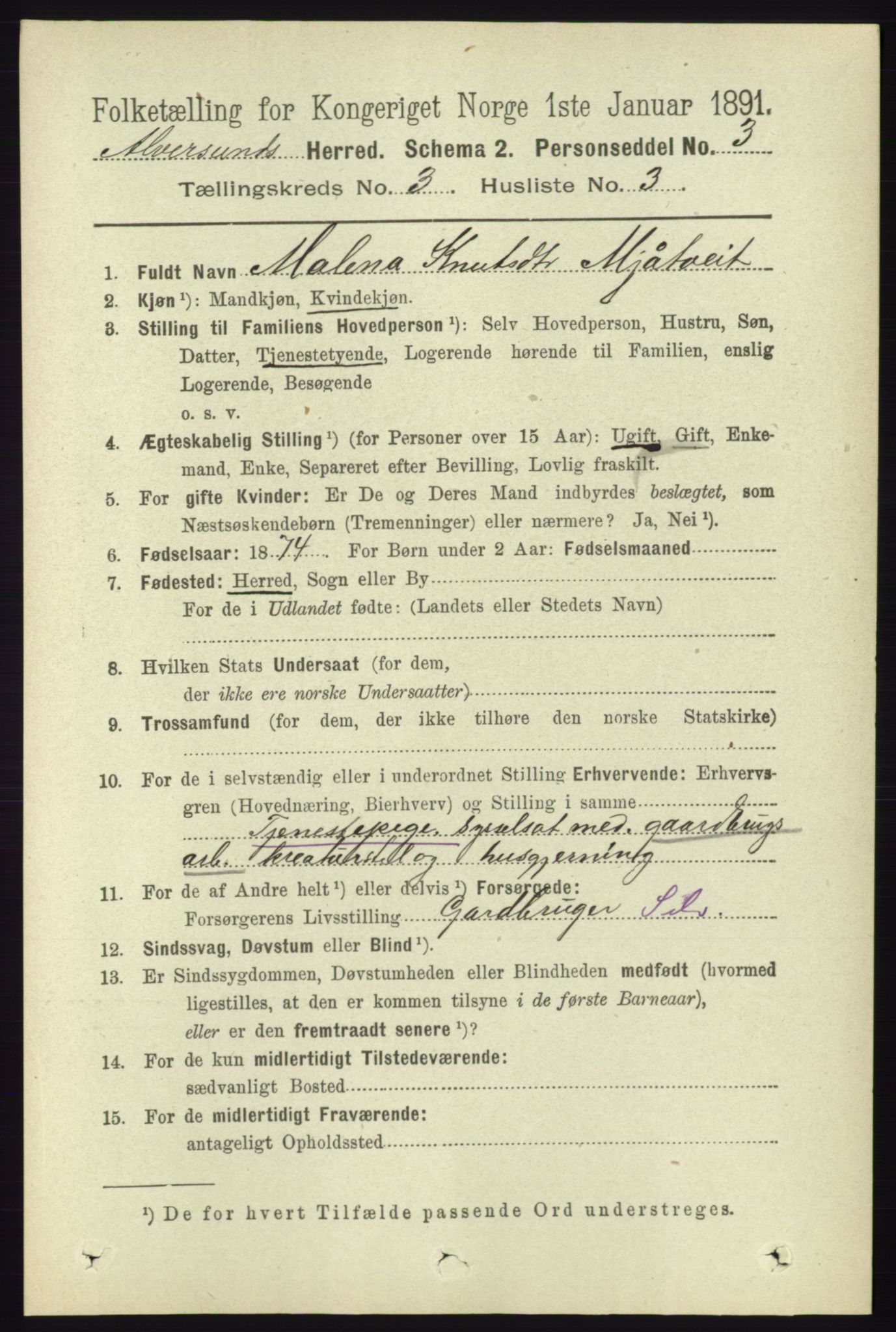 RA, 1891 census for 1257 Alversund, 1891, p. 1042