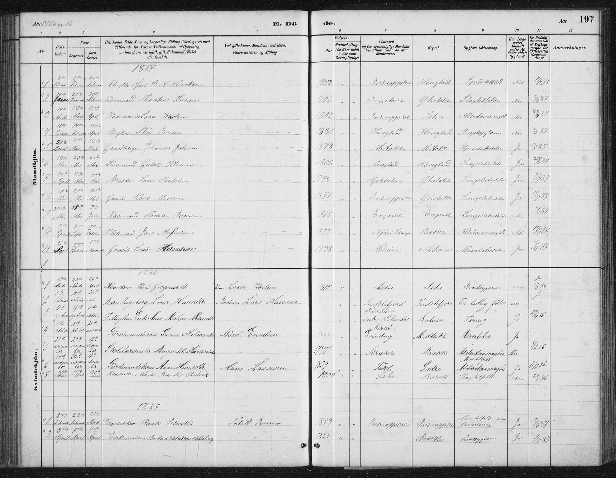 Gulen sokneprestembete, SAB/A-80201/H/Hab/Habc/L0002: Parish register (copy) no. C 2, 1880-1938, p. 197