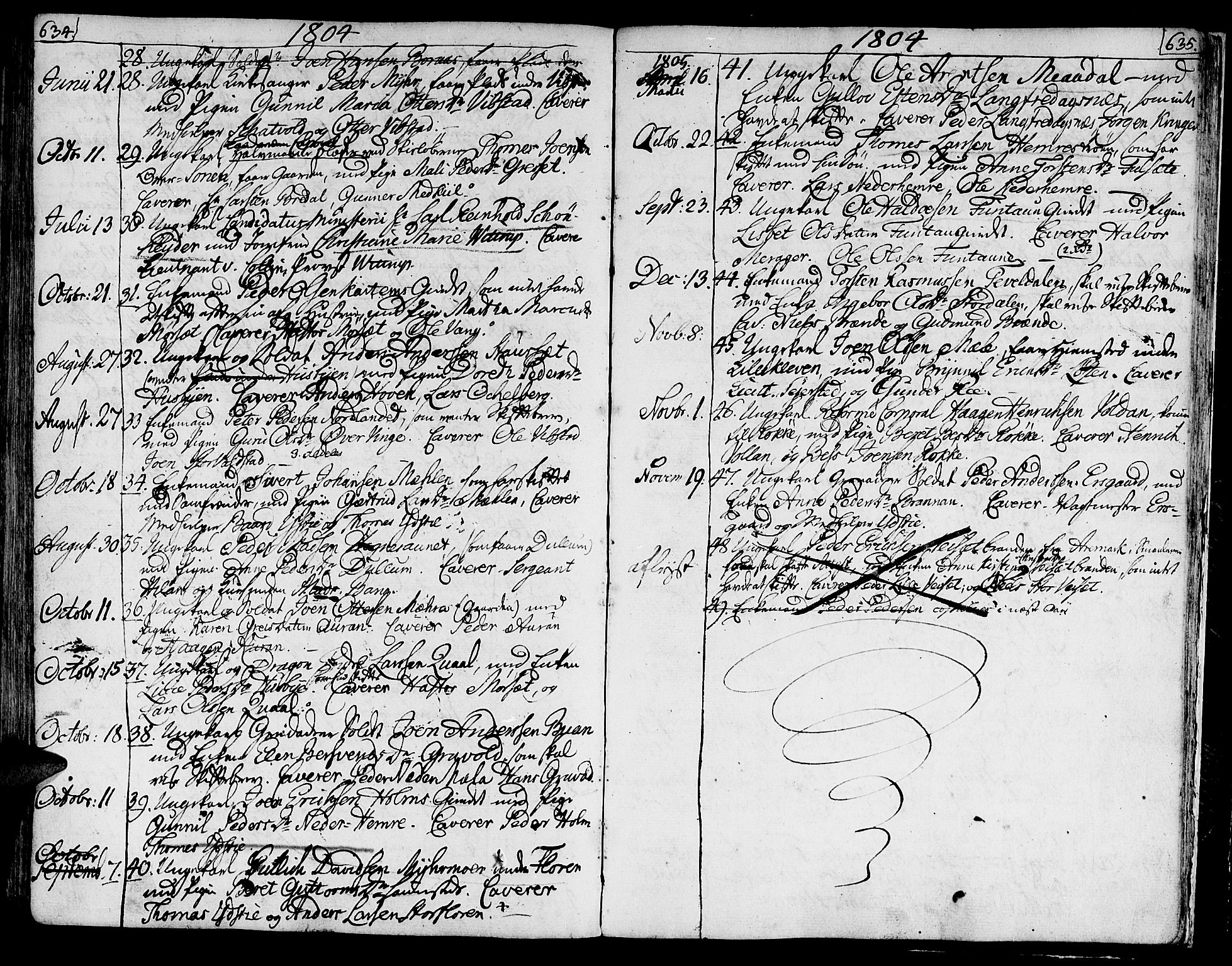 Ministerialprotokoller, klokkerbøker og fødselsregistre - Nord-Trøndelag, SAT/A-1458/709/L0060: Parish register (official) no. 709A07, 1797-1815, p. 634-635