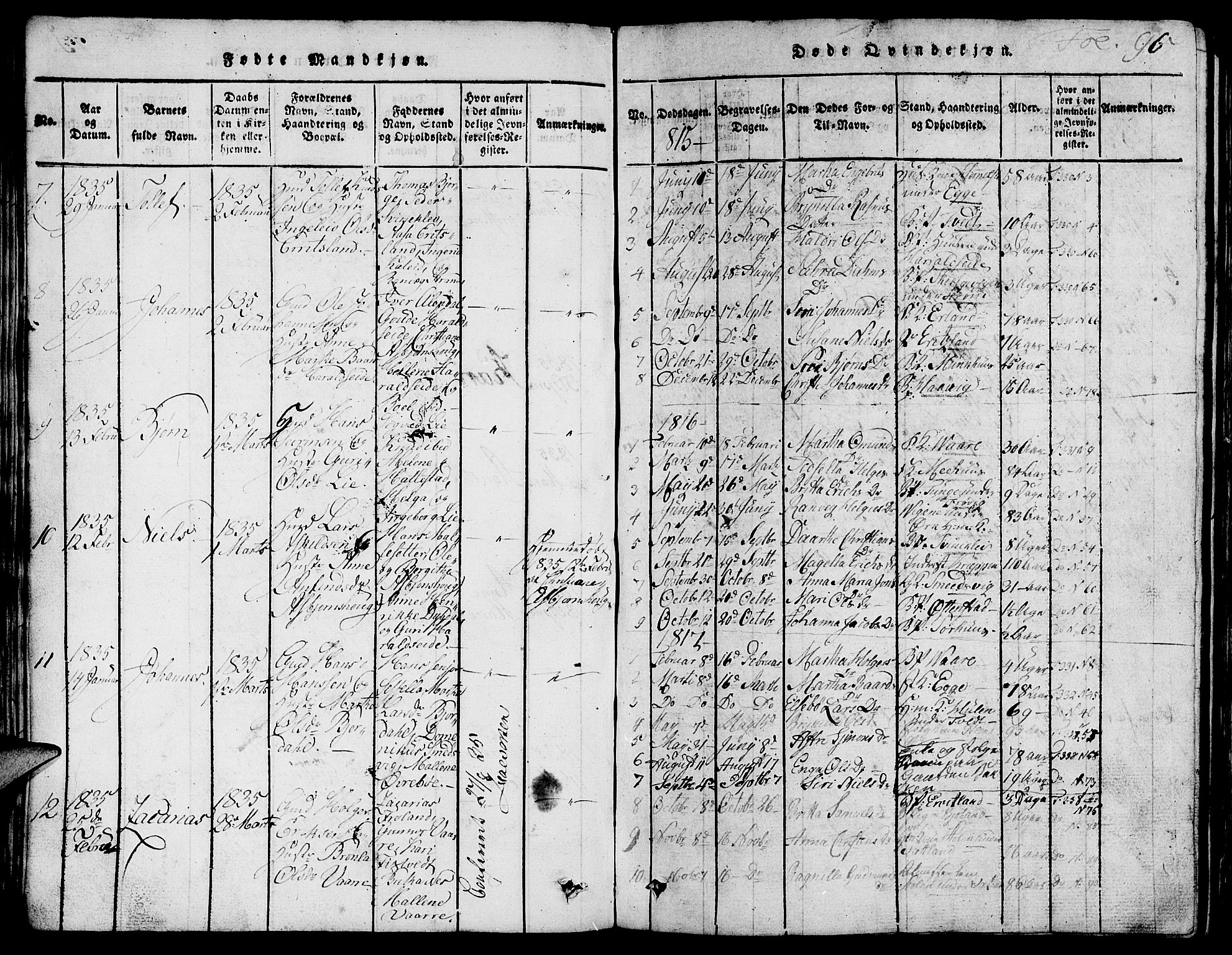 Skjold sokneprestkontor, SAST/A-101847/H/Ha/Hab/L0001: Parish register (copy) no. B 1, 1815-1835, p. 96
