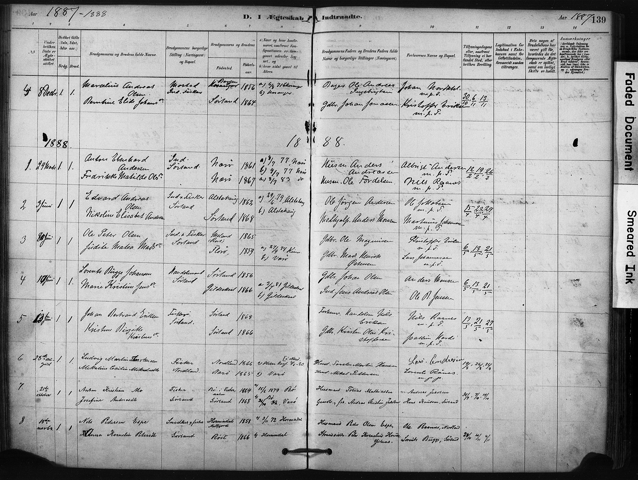 Ministerialprotokoller, klokkerbøker og fødselsregistre - Nordland, AV/SAT-A-1459/807/L0122: Parish register (official) no. 807A05, 1880-1902, p. 139