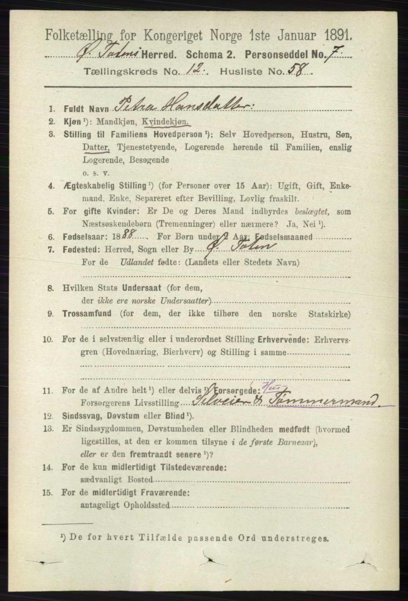 RA, 1891 census for 0528 Østre Toten, 1891, p. 8084