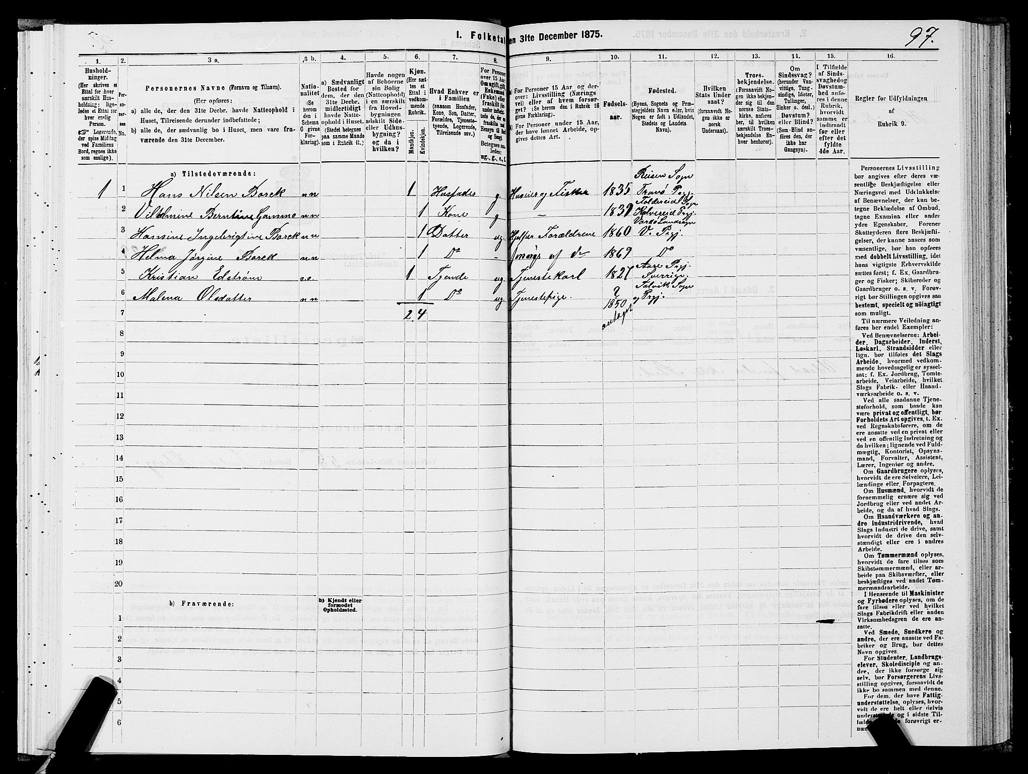 SATØ, 1875 census for 2028L Vardø/Vardø, 1875, p. 1097