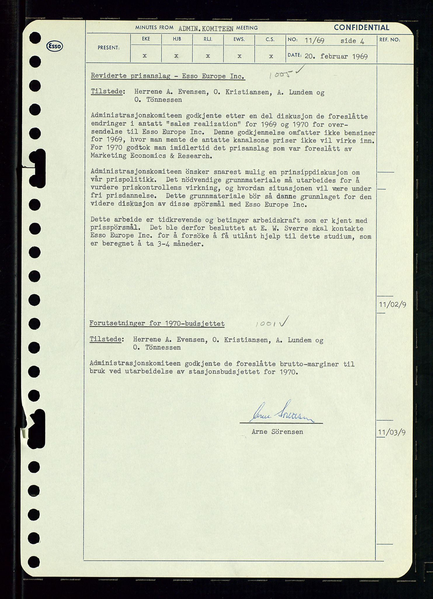 Pa 0982 - Esso Norge A/S, AV/SAST-A-100448/A/Aa/L0003/0001: Den administrerende direksjon Board minutes (styrereferater) og Bedriftforsamlingsprotokoll / Den administrerende direksjon Board minutes (styrereferater), 1969, p. 63