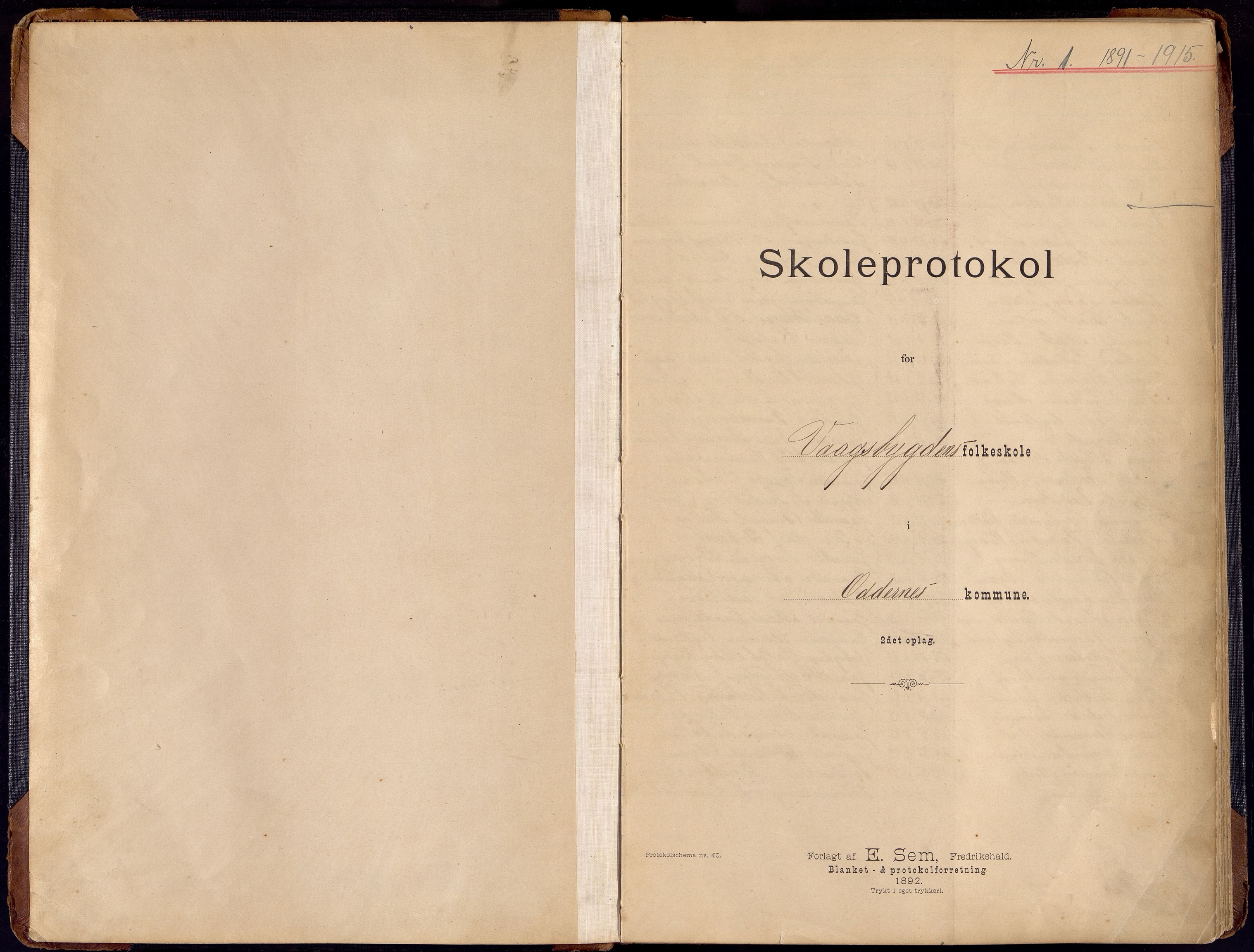 Oddernes kommune - Vågsbygd skolekrets, ARKSOR/1001OD554/H/Ha/L0002: Skoleprotokoll, 1891-1915