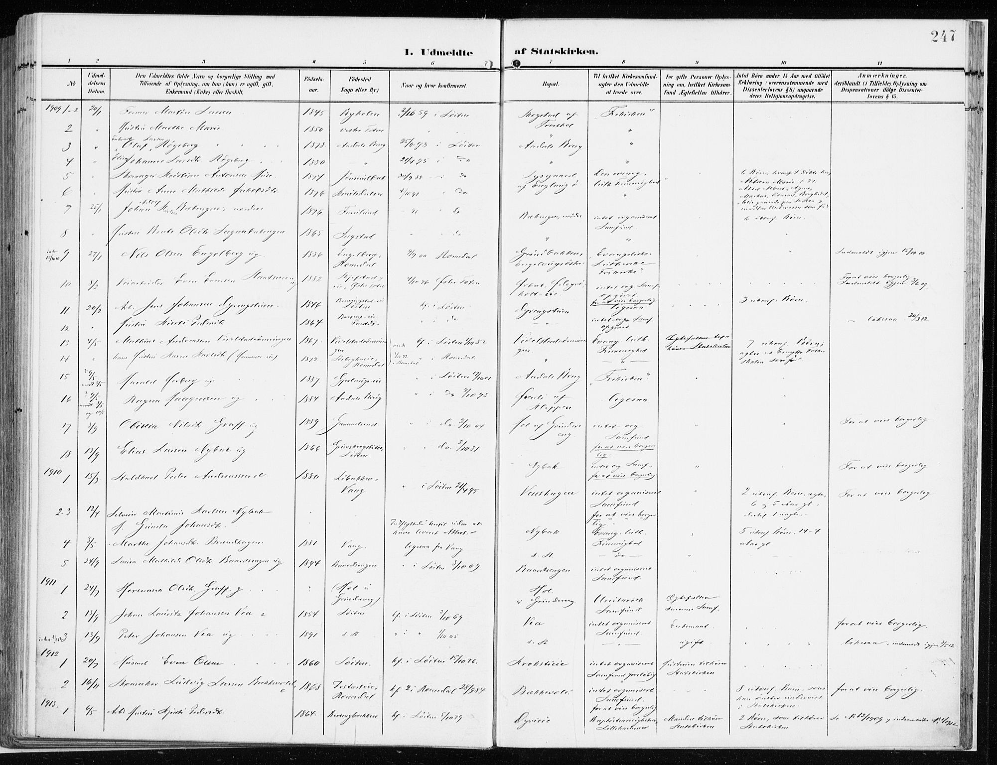 Løten prestekontor, AV/SAH-PREST-022/K/Ka/L0011: Parish register (official) no. 11, 1908-1917, p. 247