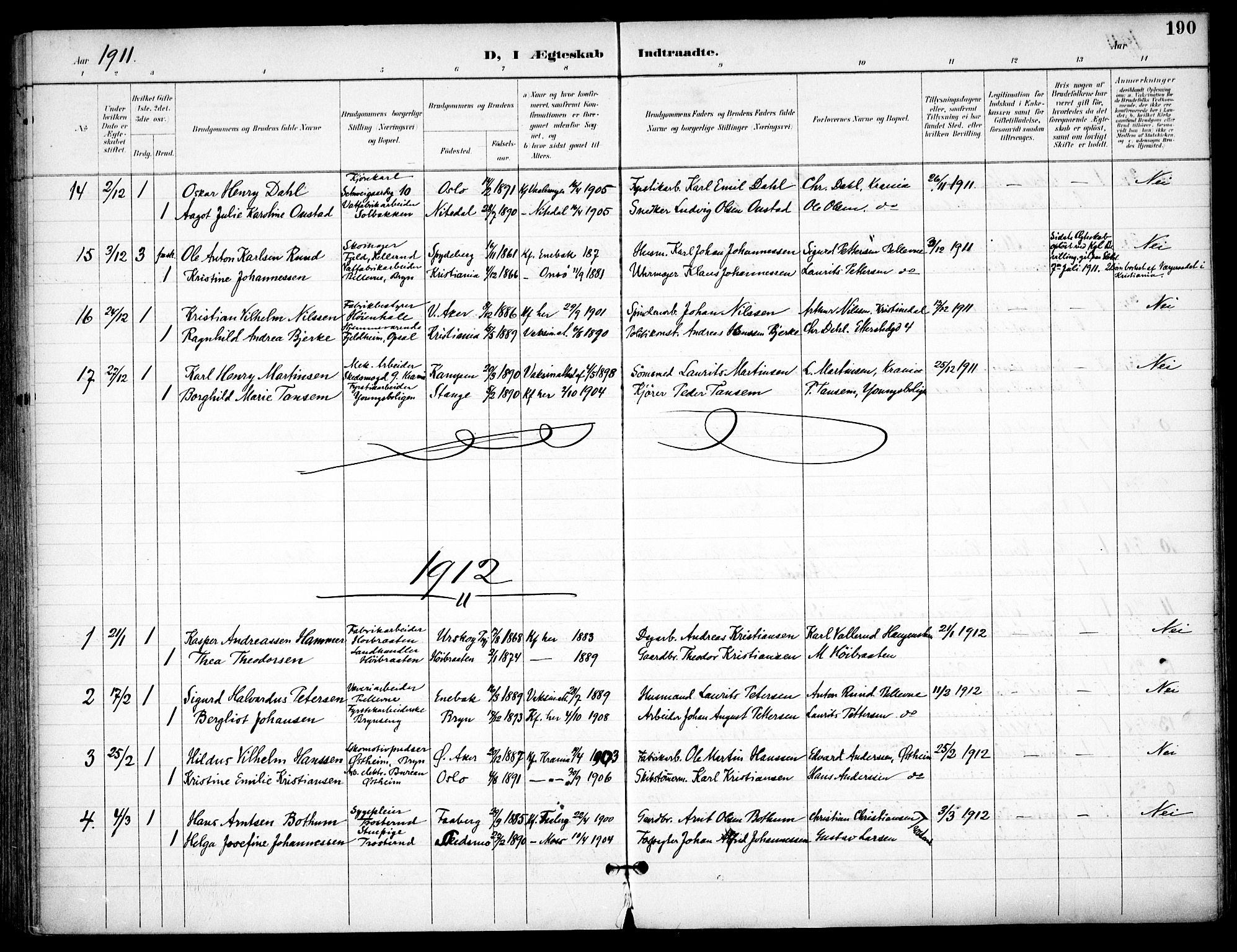 Østre Aker prestekontor Kirkebøker, SAO/A-10840/F/Fa/L0011: Parish register (official) no. I 11, 1895-1917, p. 190