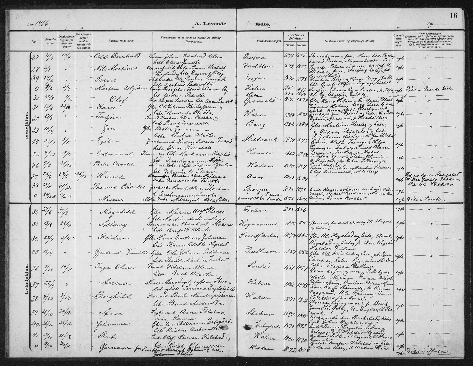 Ministerialprotokoller, klokkerbøker og fødselsregistre - Nord-Trøndelag, AV/SAT-A-1458/709/L0088: Parish register (copy) no. 709C02, 1914-1934, p. 16